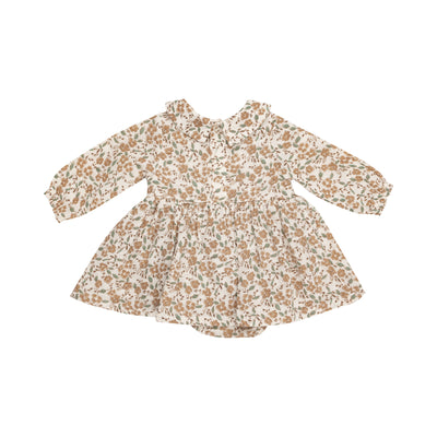 Peter Pan Collar Bubble W/ Skirt - Bitty Brown Floral-Angel Dear