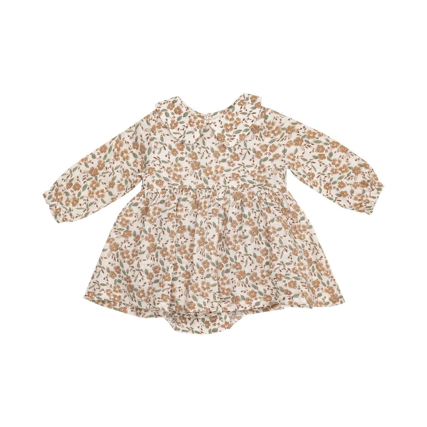 Peter Pan Collar Bubble W/ Skirt - Bitty Brown Floral-Angel Dear