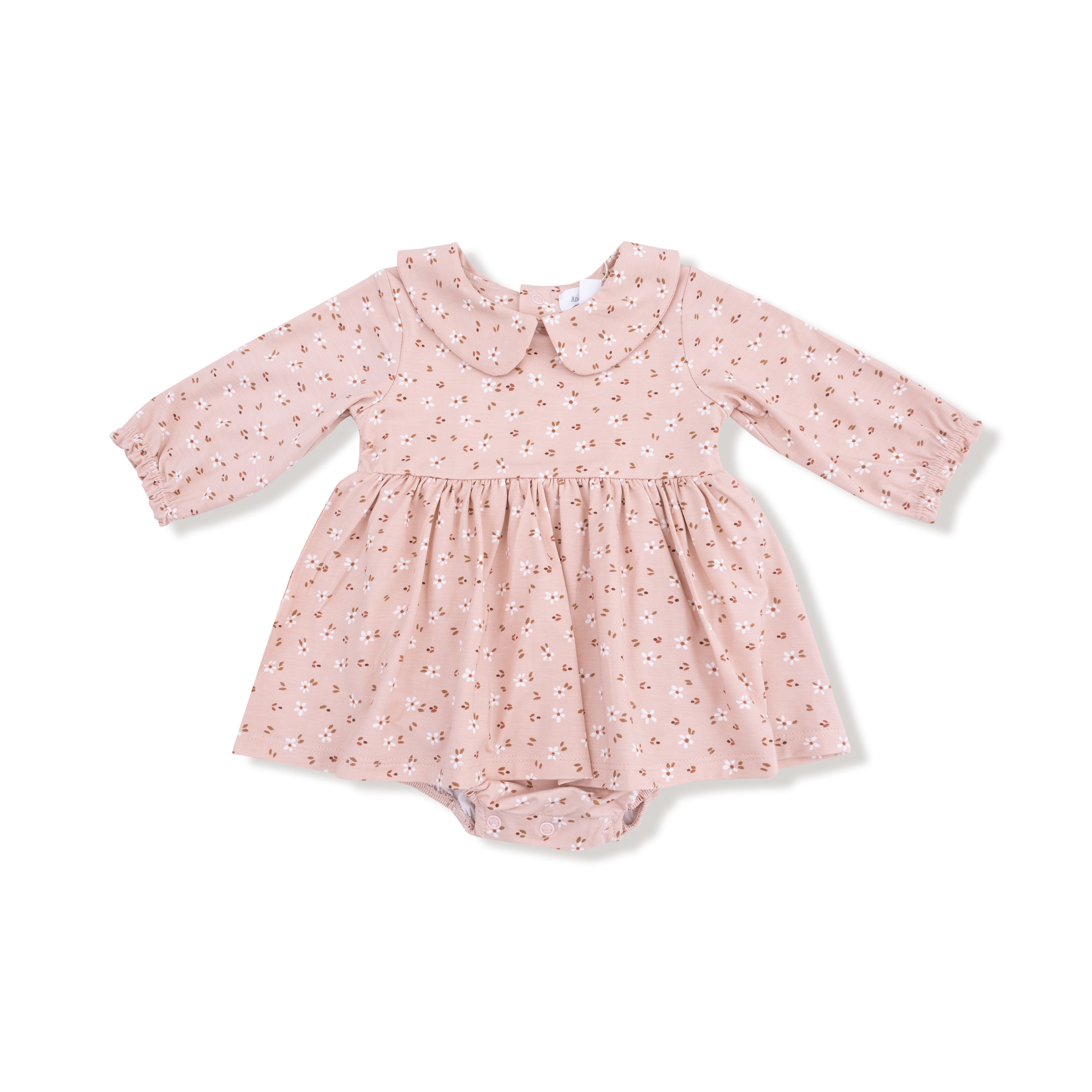 Long Sleeve Peter Pan Collar Bubble with Skirt in our  Carrie Floral Pink print from Angel Dear