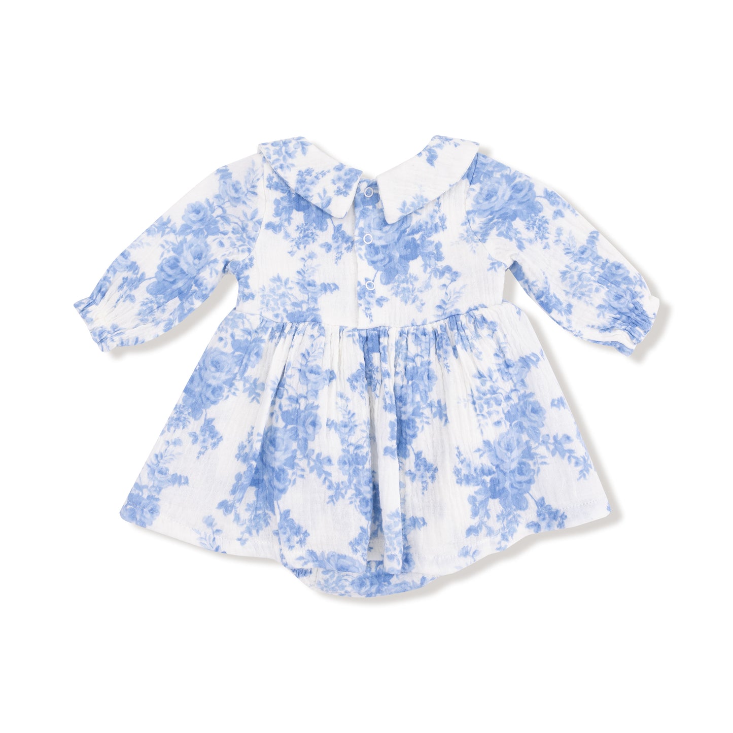 Long Sleeve Peter Pan Collar Bubble with Skirt in our  Dream Cottage Floral Blue print from Angel Dear
