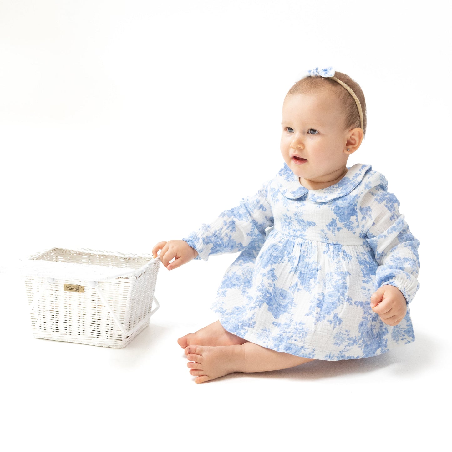 Long Sleeve Peter Pan Collar Bubble with Skirt in our  Dream Cottage Floral Blue print from Angel Dear