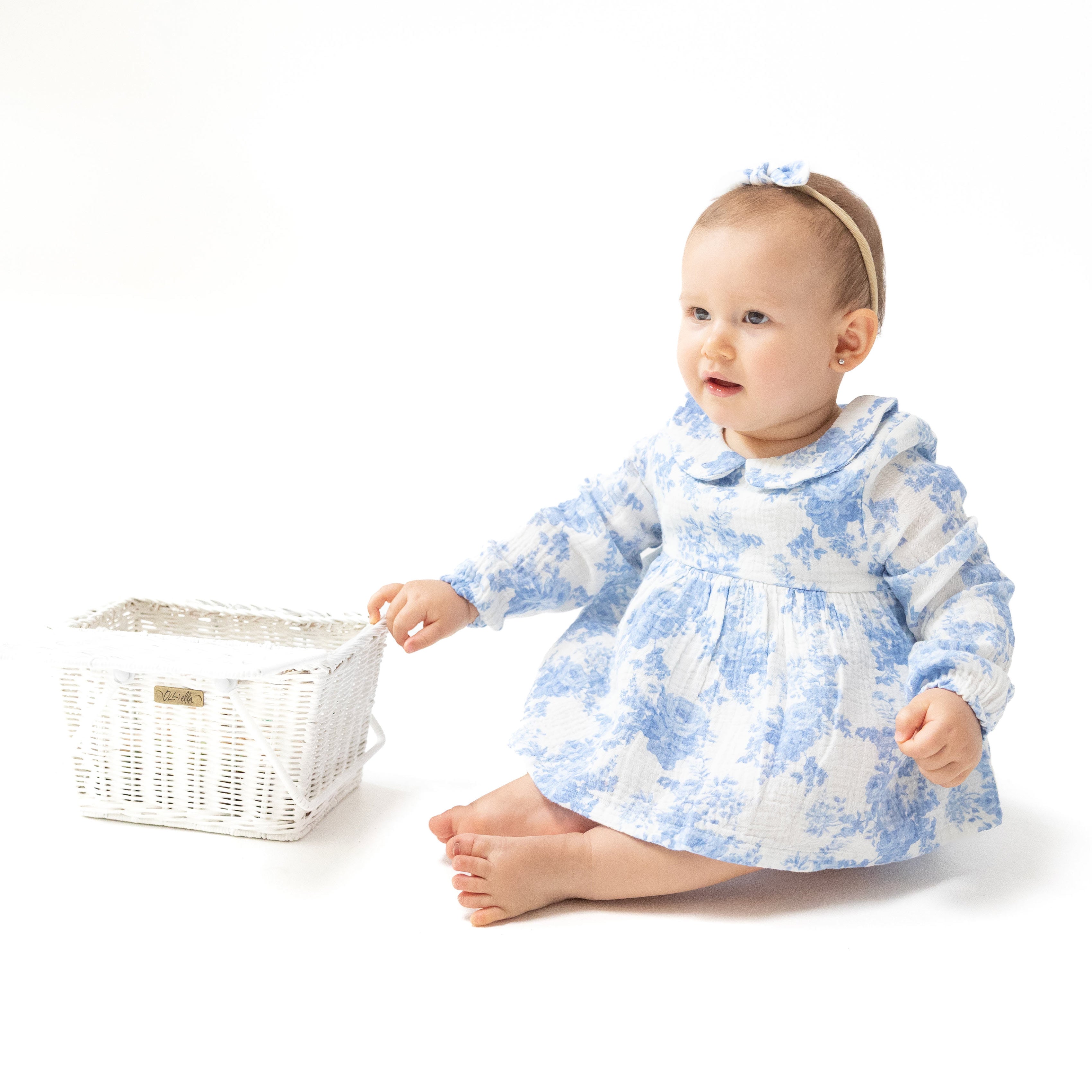 Long Sleeve Peter Pan Collar Bubble with Skirt in our  Dream Cottage Floral Blue print from Angel Dear