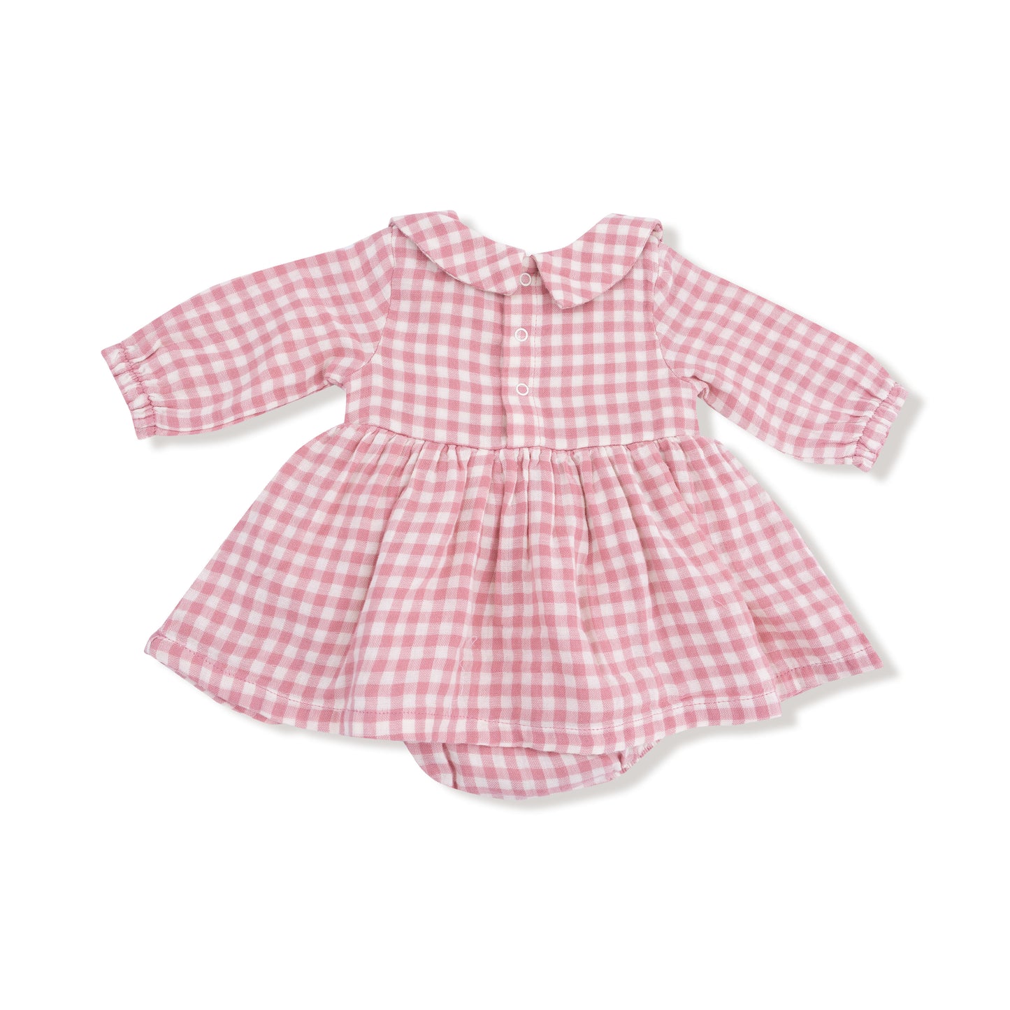Peter Pan Collar Bubble with Skirt in our  Rose Pink Plaid print from Angel Dear