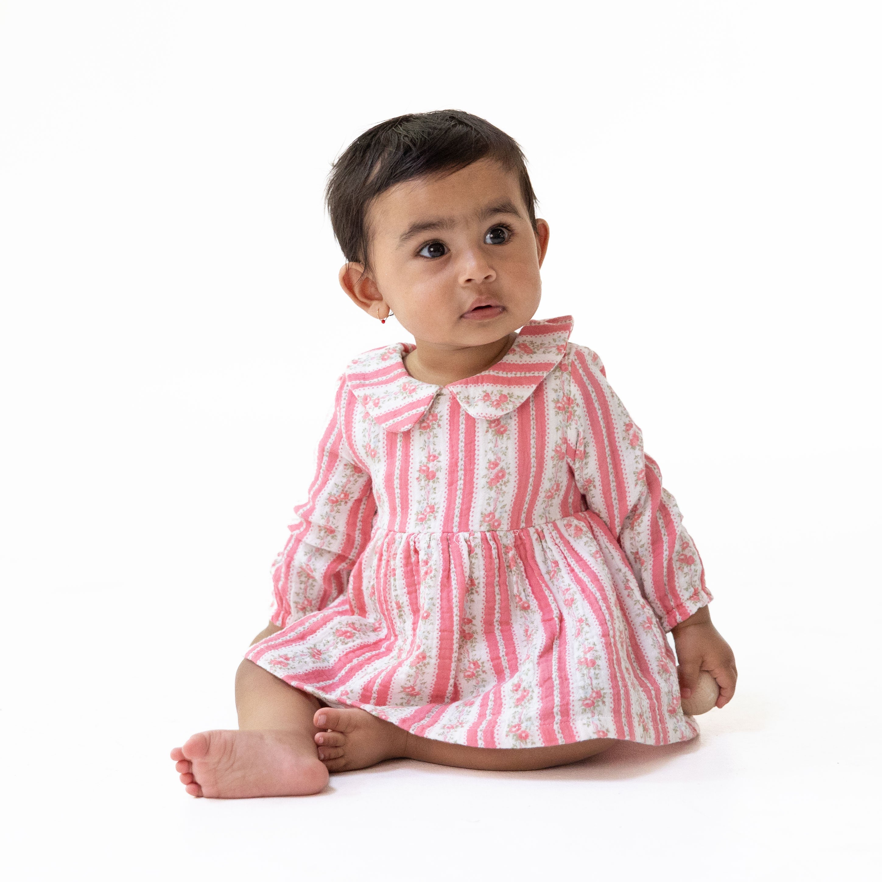 Suzie Floral Stripe - Long Sleeve Bubble with Peter Pan Collar and Skirt