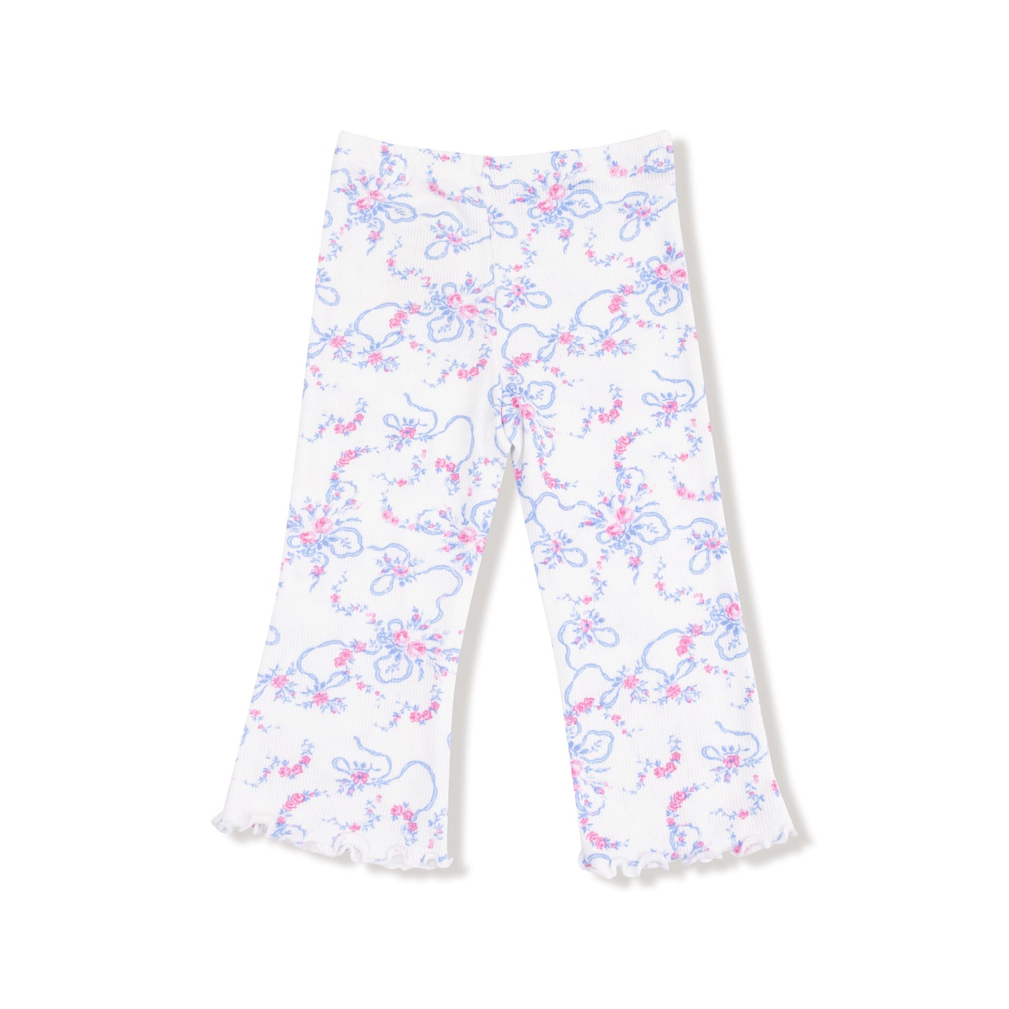 Ruffle Shoulder Shirt and Flare Pant in our  Ribbon Floral Fling print from Angel Dear