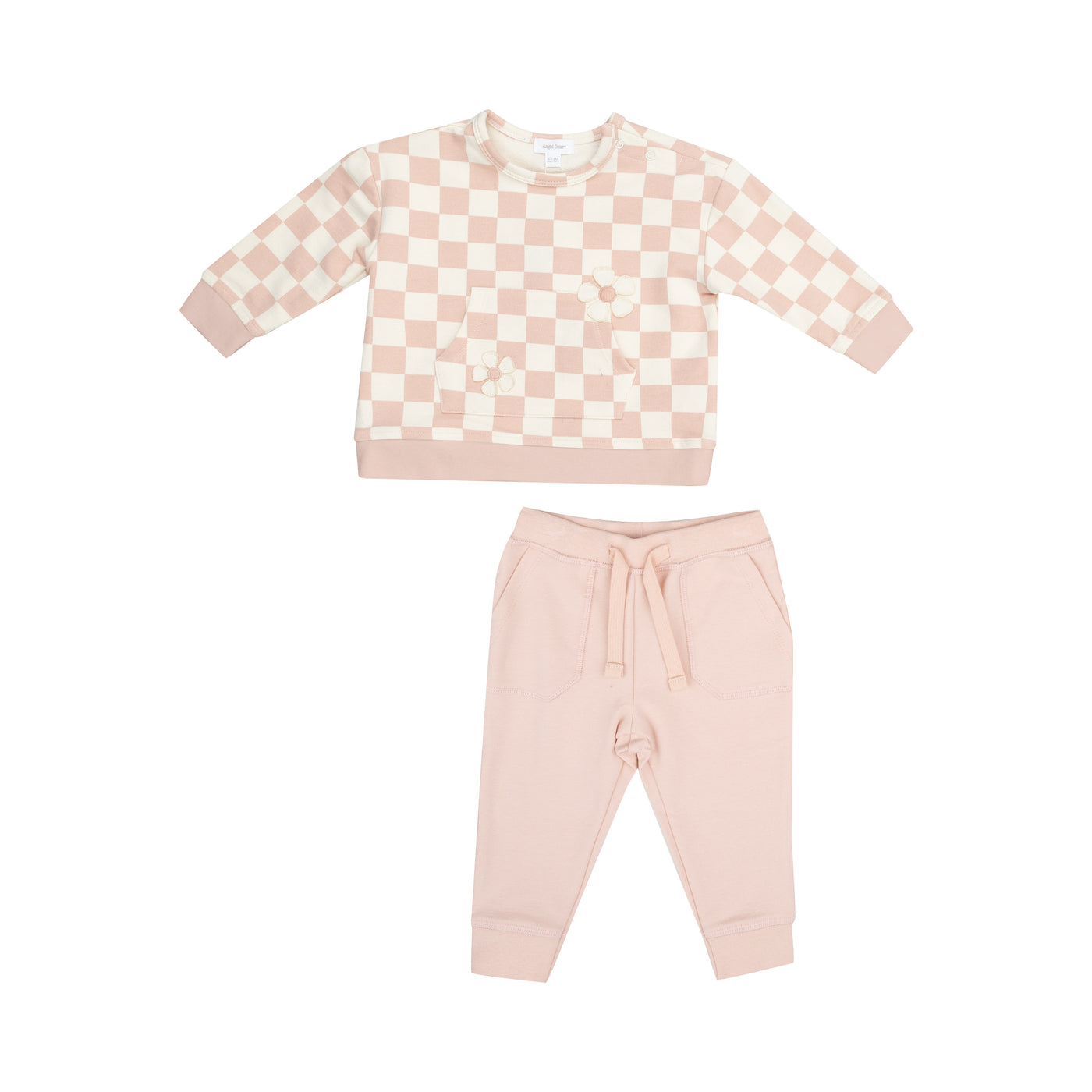 Sweatshirt W/ Shoulder Placket + Kanga Pocket - Checkerboard Pink-Angel Dear