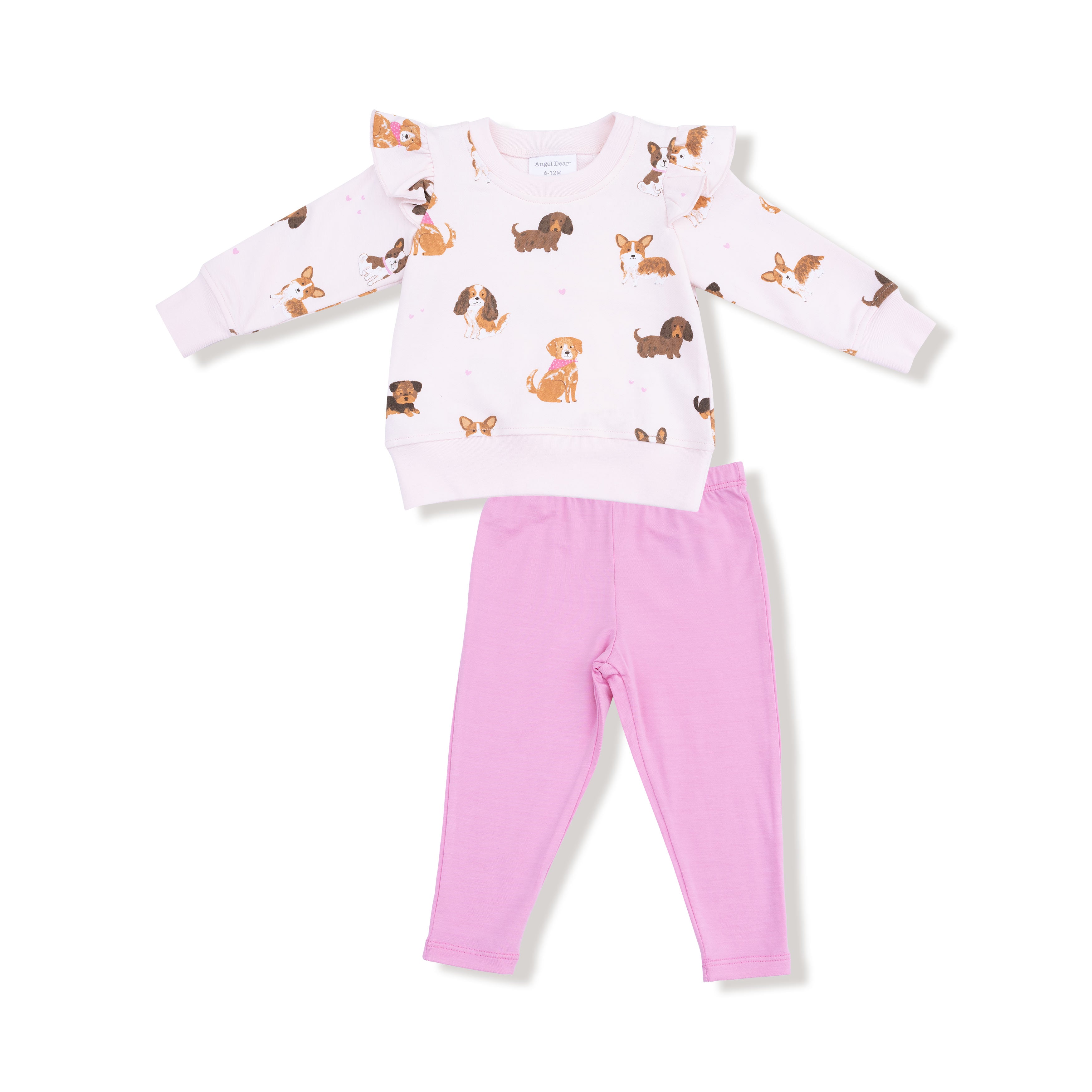 Ruffle Sweatshirt + Legging Set in our  Best Friend Dogs - Pink print from Angel Dear
