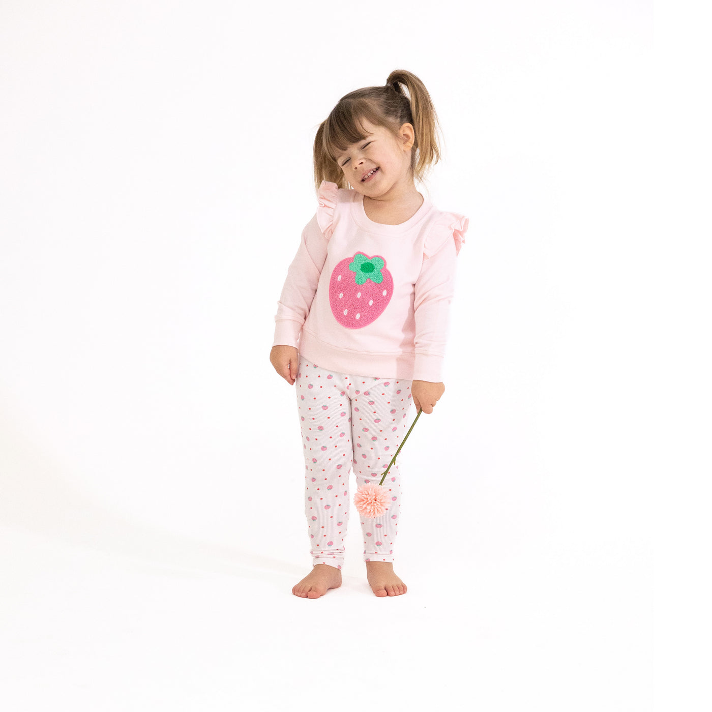 Ruffle Sweatshirt + Leggings - Strawberry Swiss Dot French Terry