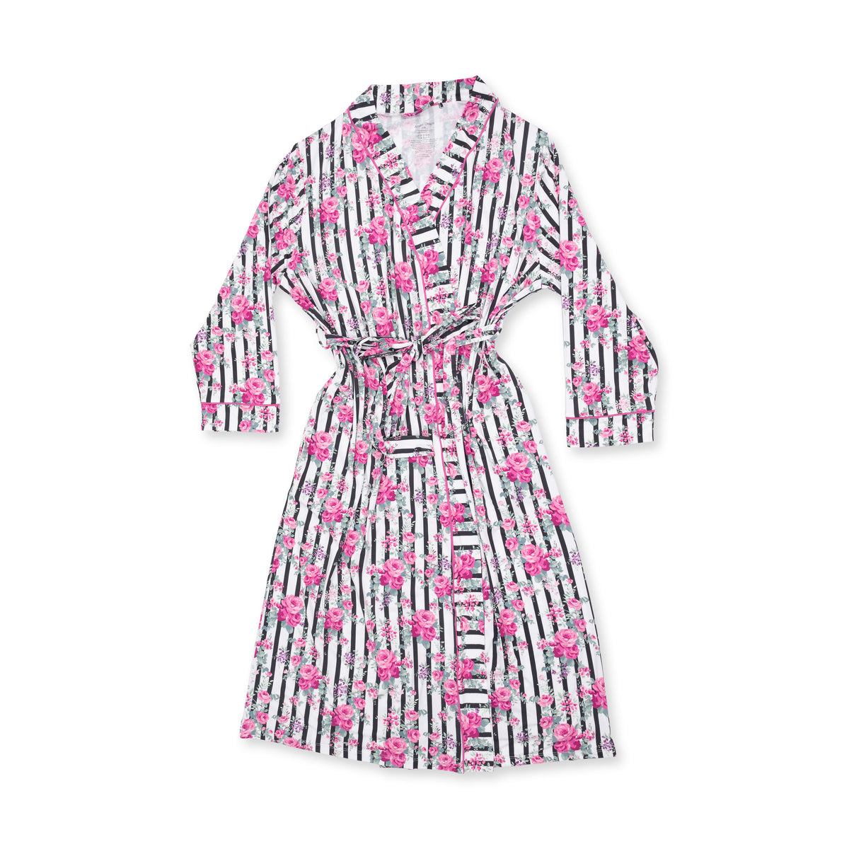 Cabbage Rose Stripe - Adult Kimono Robe with Pockets