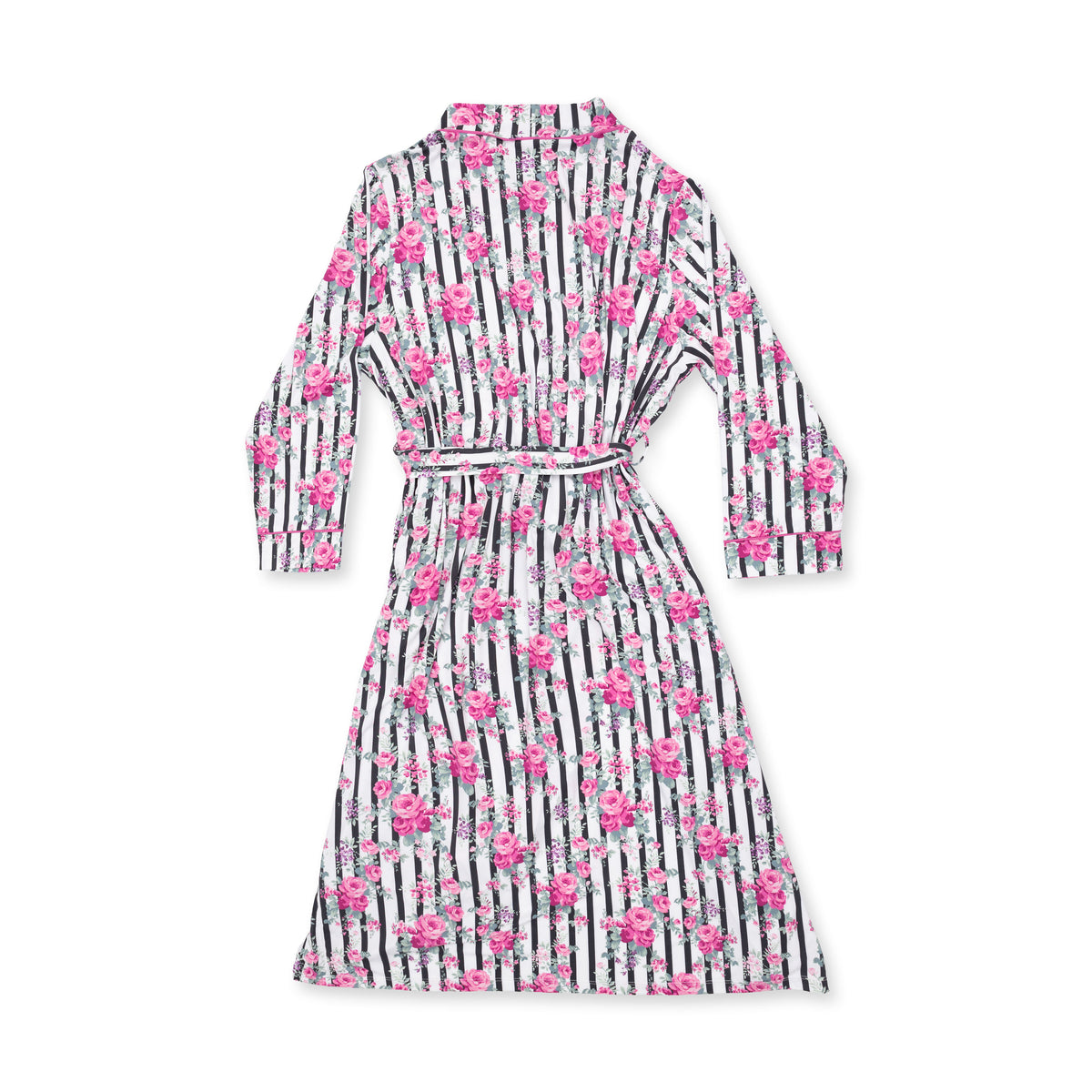Cabbage Rose Stripe - Adult Kimono Robe with Pockets
