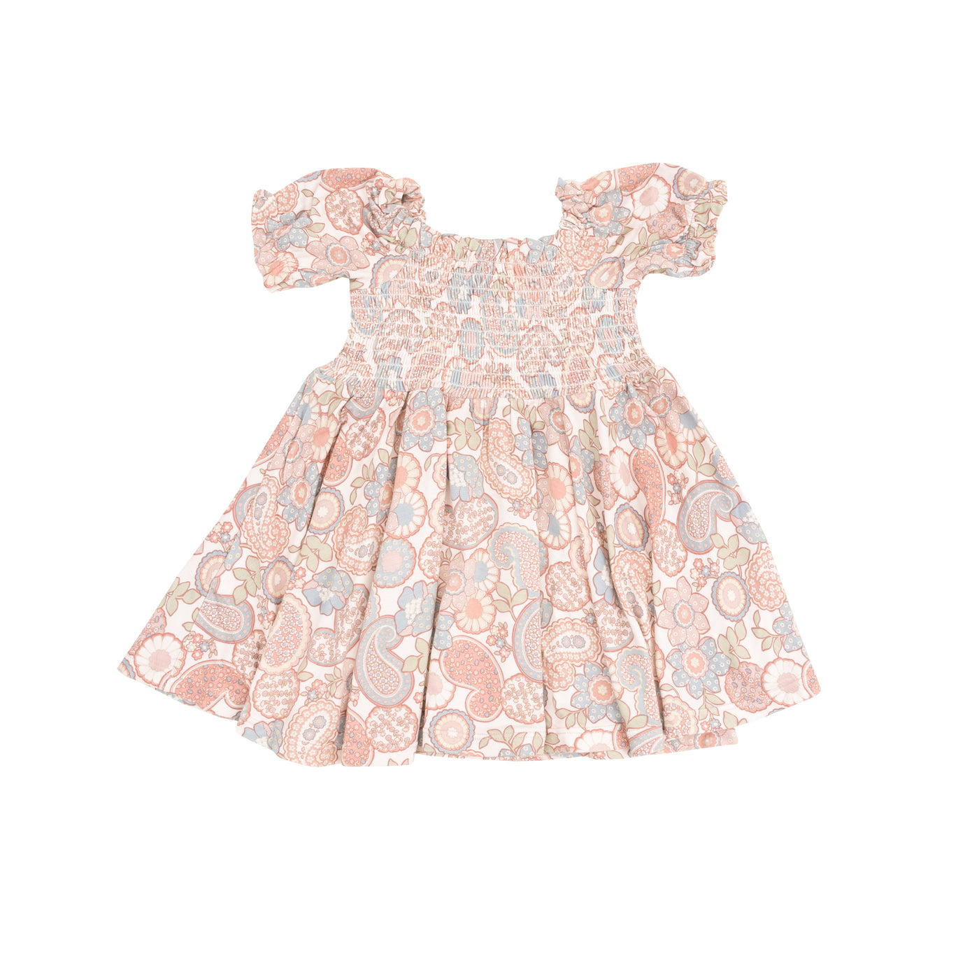 Puff Sleeve  Smocked Dress and Diaper Cover - Folk Paisley