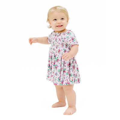 Puff Sleeve Smocked Dress and Diaper Cover  - Preppy Roses