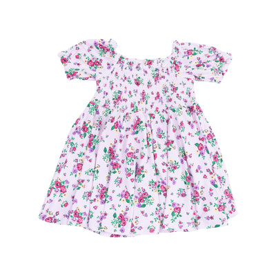 Puff Sleeve Smocked Dress and Diaper Cover  - Preppy Roses