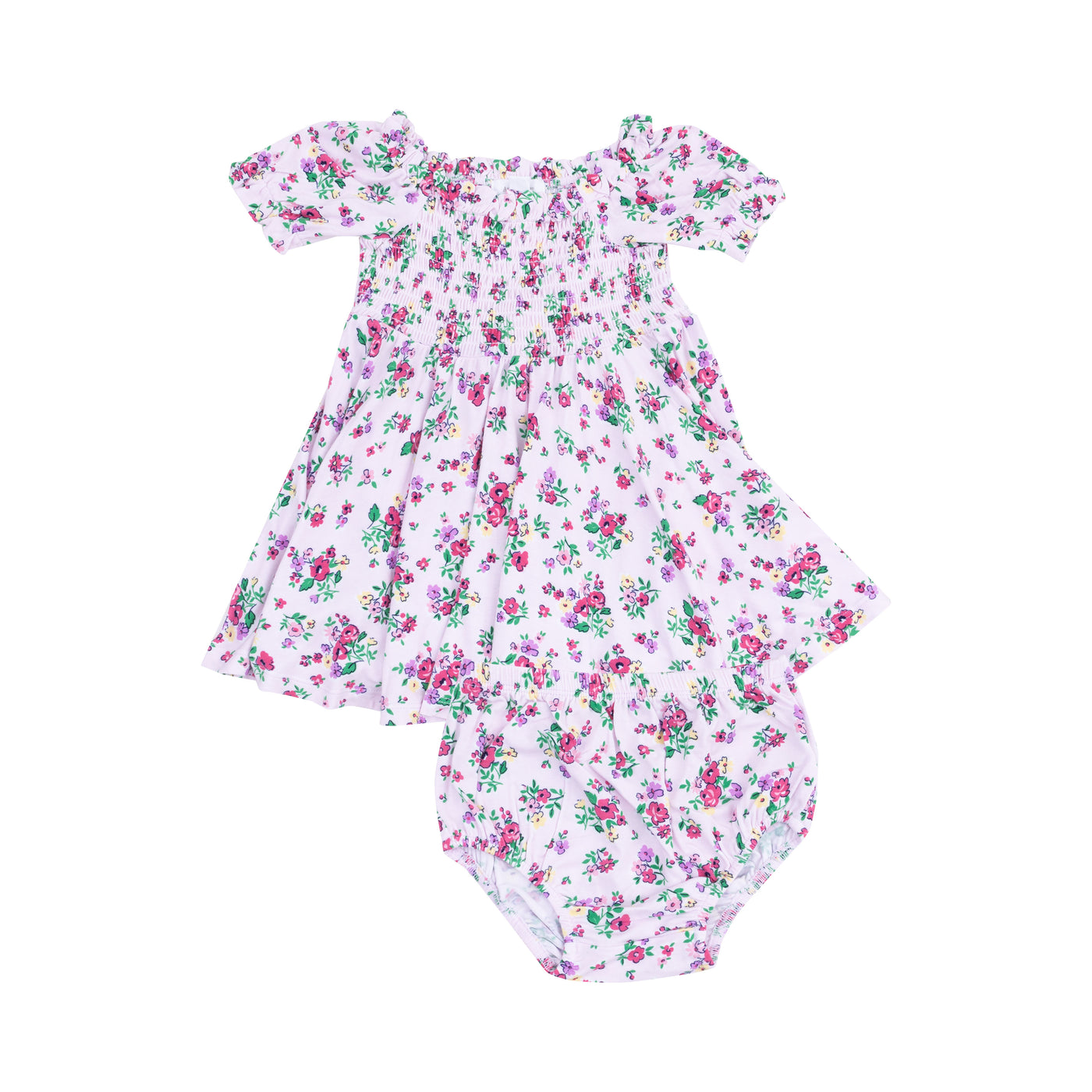 Puff Sleeve Smocked Dress and Diaper Cover  - Preppy Roses