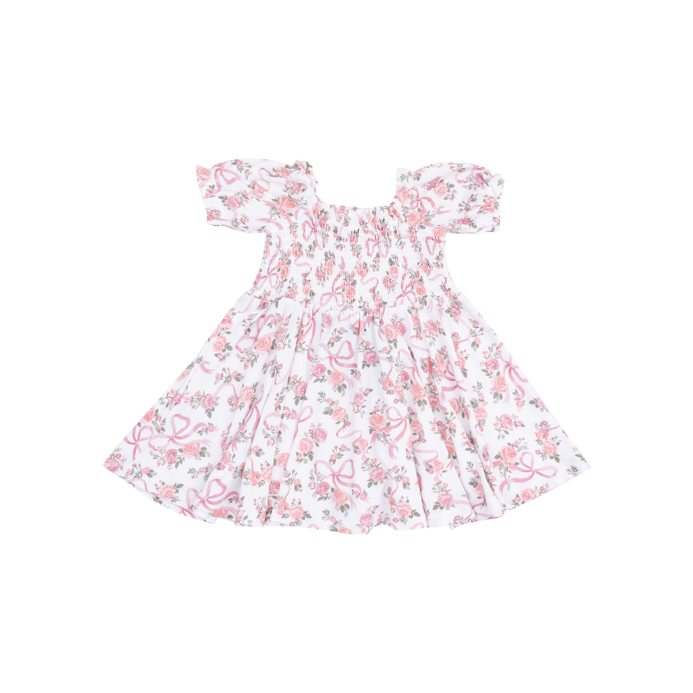 Puff Sleeve Smocked Dress and Diaper Cover - Ribbons and Flowers