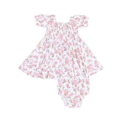 Puff Sleeve Smocked Dress and Diaper Cover - Ribbons and Flowers