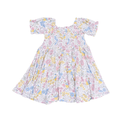 Puff Sleeve Smocked Dress and Diaper Cover - Viola Floral