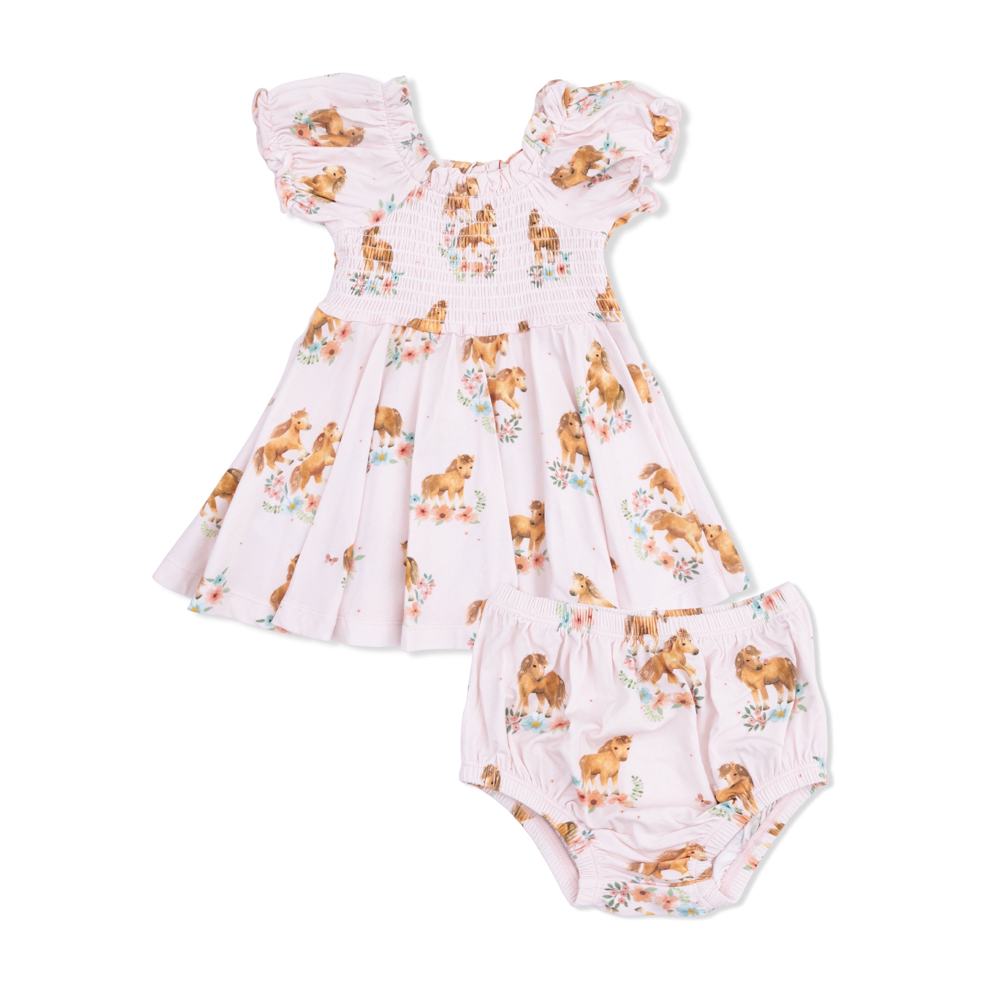 Pink Ponies - Smocked Twirly Dress and Bloomer-Angel Dear