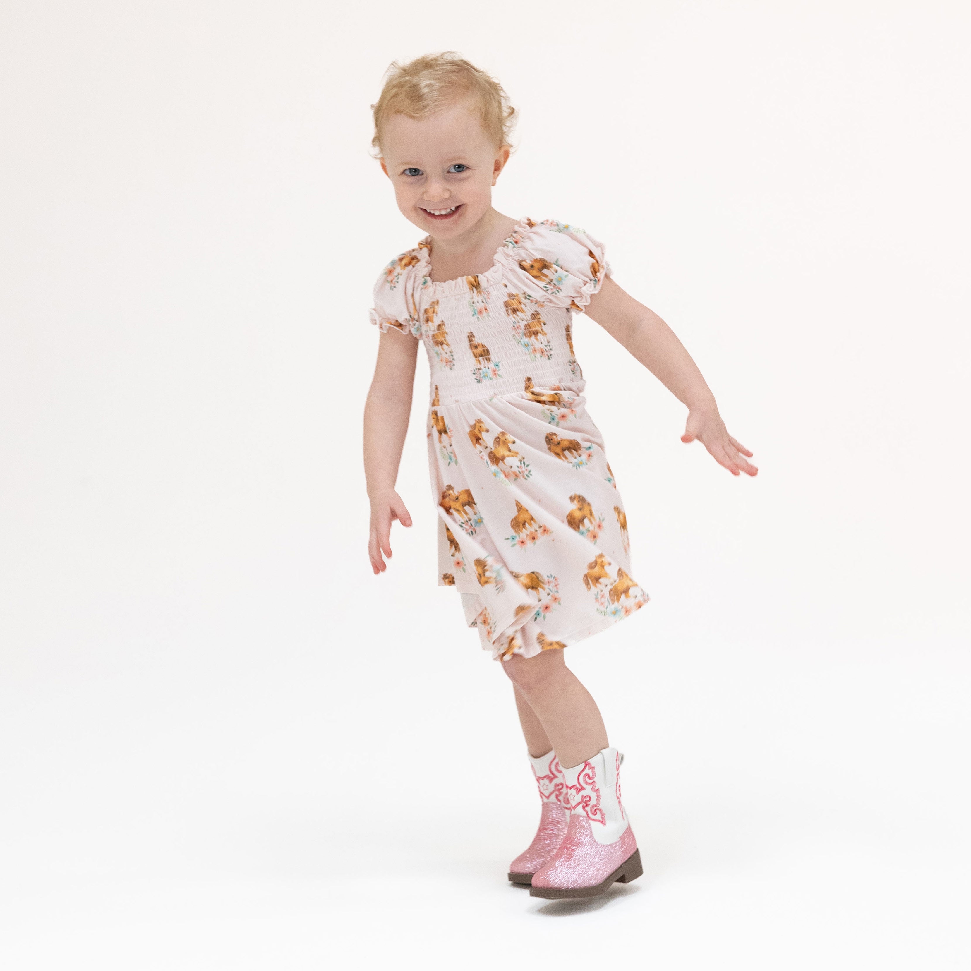 Pink Ponies - Smocked Twirly Dress and Bloomer-Angel Dear