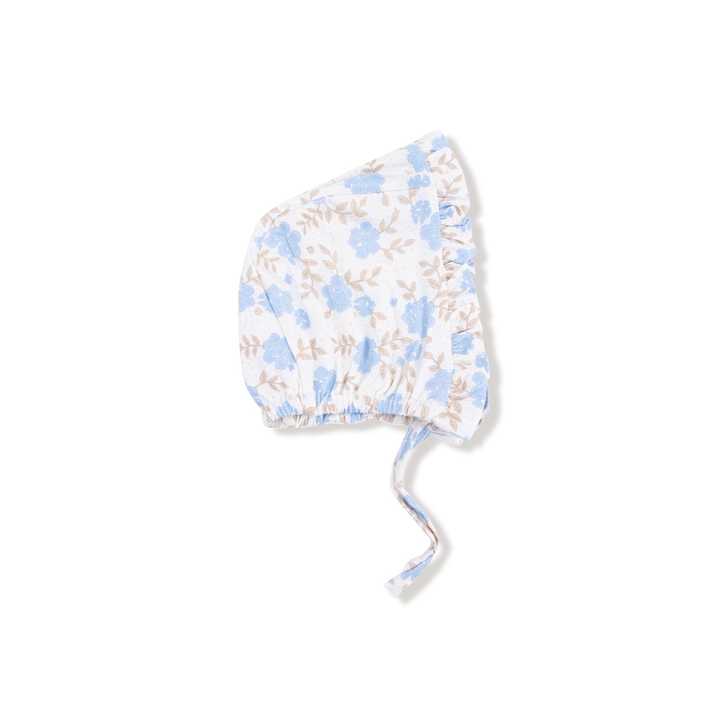 Ruffle Bonnet in our  Baby Blue Floral print from Angel Dear