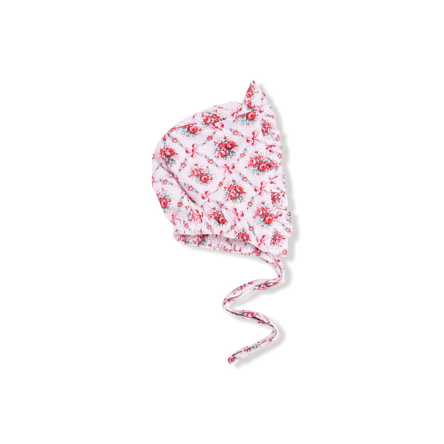 Ruffle Bonnet in our  Rose Bow Lattice print from Angel Dear
