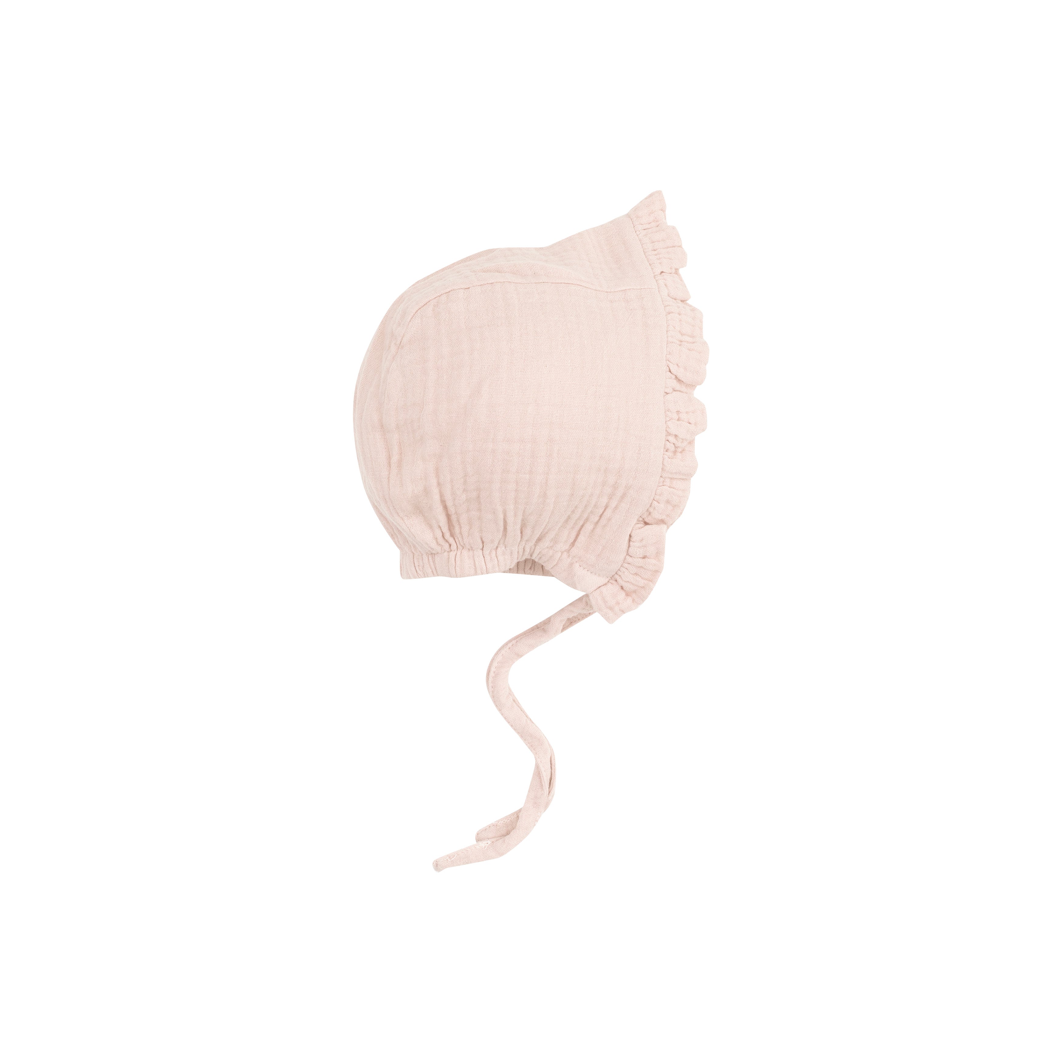 Ruffle Bonnet - Solid Muslin Rose Smoke-Angel Dear
