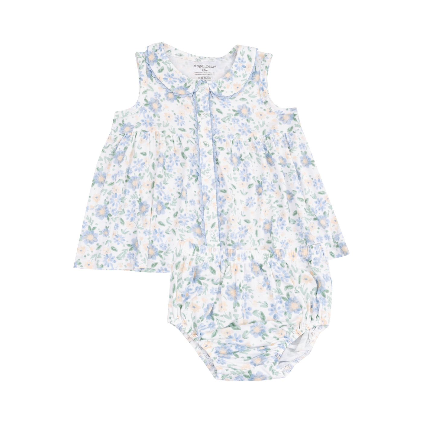 The Jill Peter Pan Button Front Dress with Ric Rac Trim and Diaper Cover - Baby Veronical Floral