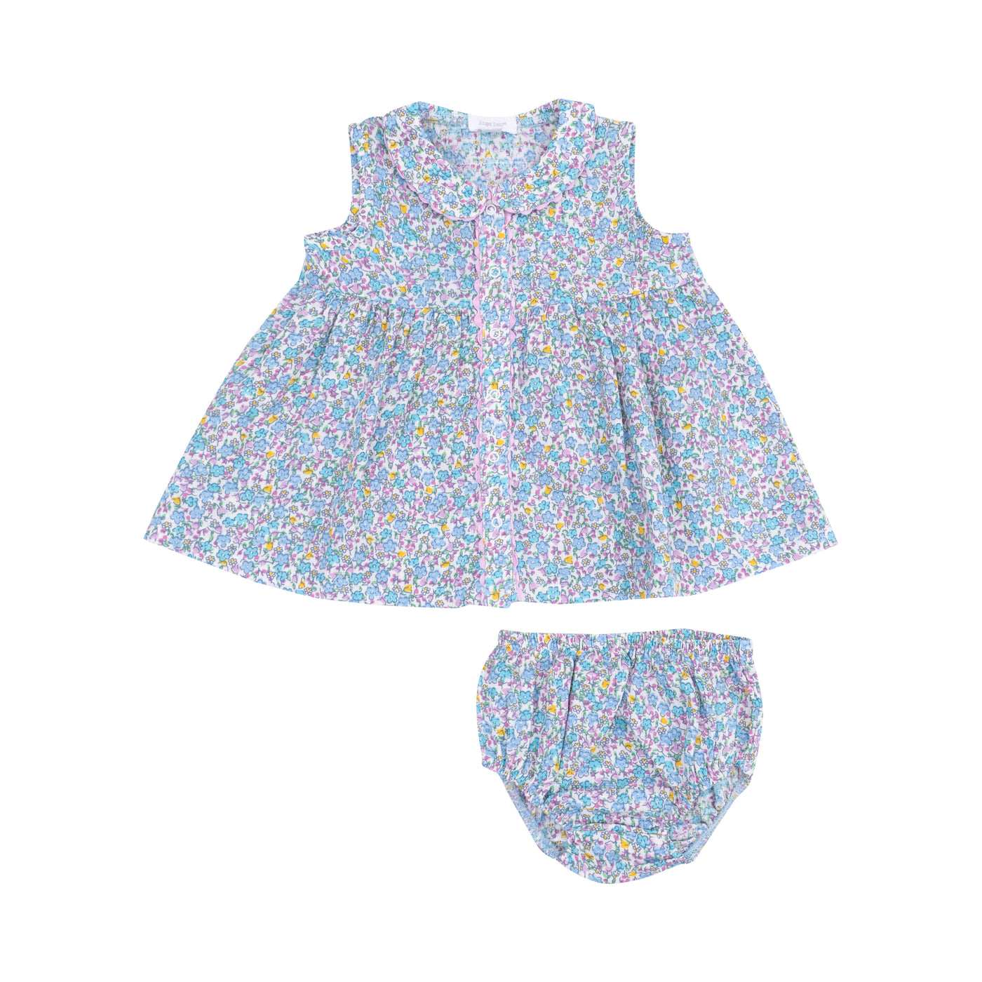 The Jill Peter Pan Button Front Dress with Ric Rac Trim and Diaper Cover - Flowers and Berries