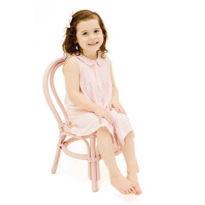 The Jill Peter Pan Button Front Dress with Ric Rac Trim and Diaper Cover - Mini Gingham Pink