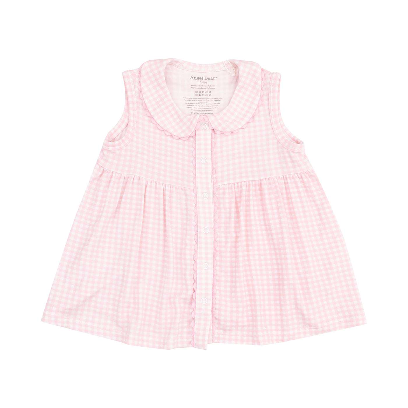 The Jill Peter Pan Button Front Dress with Ric Rac Trim and Diaper Cover - Mini Gingham Pink