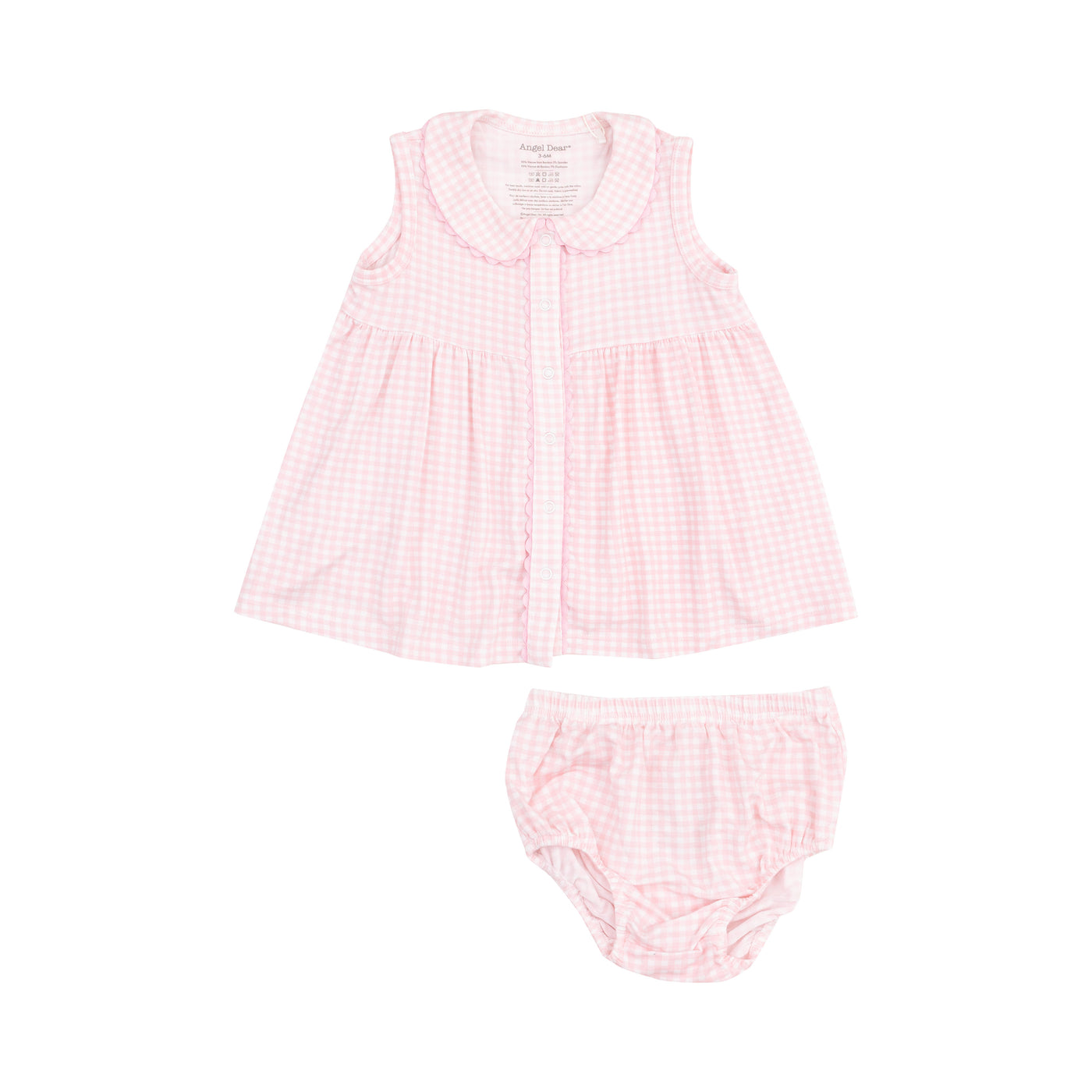 The Jill Peter Pan Button Front Dress with Ric Rac Trim and Diaper Cover - Mini Gingham Pink