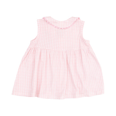 The Jill Peter Pan Button Front Dress with Ric Rac Trim and Diaper Cover - Mini Gingham Pink