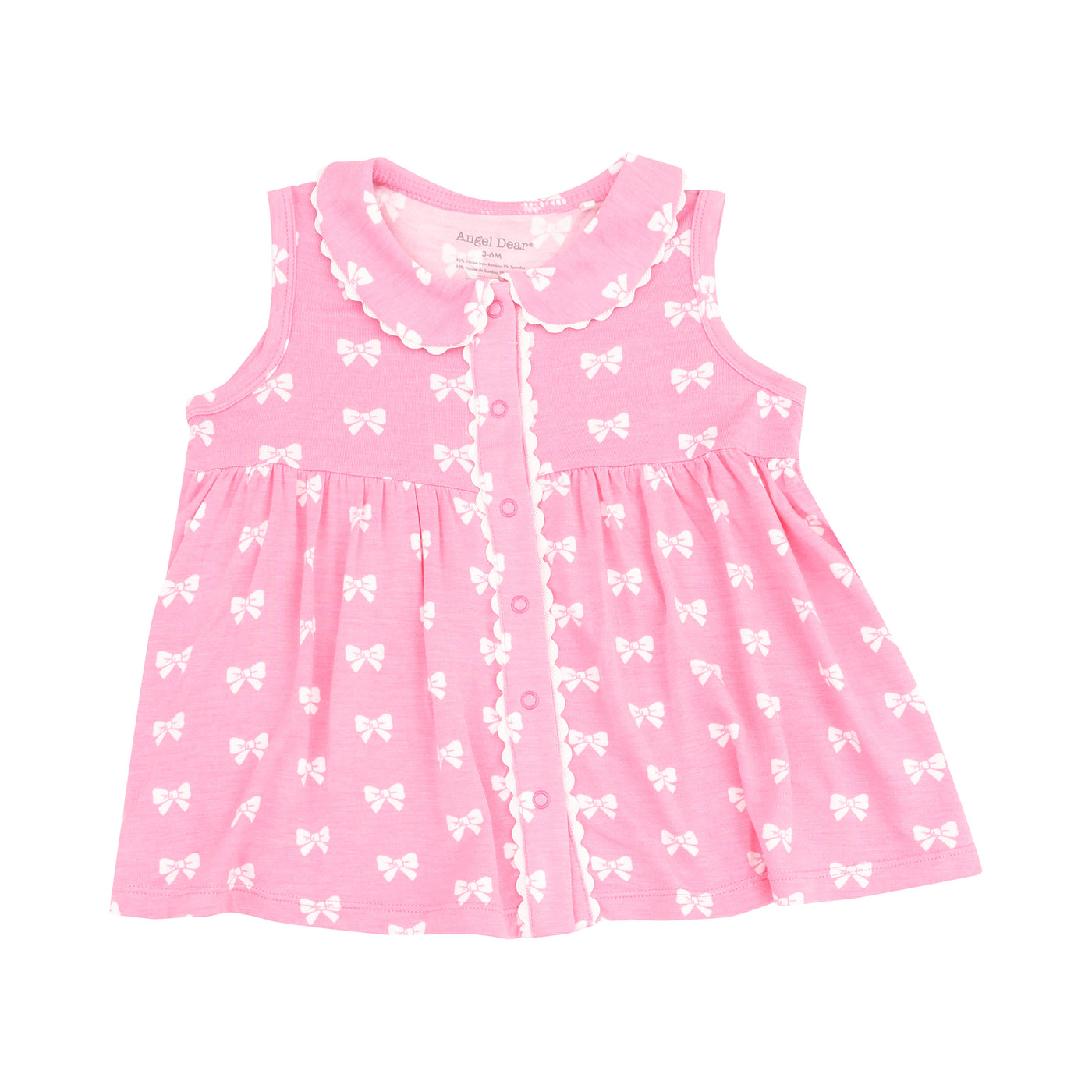 The Jill Peter Pan Button Front Dress with Ric Rac Trim and Diaper Cover - Pink Bows