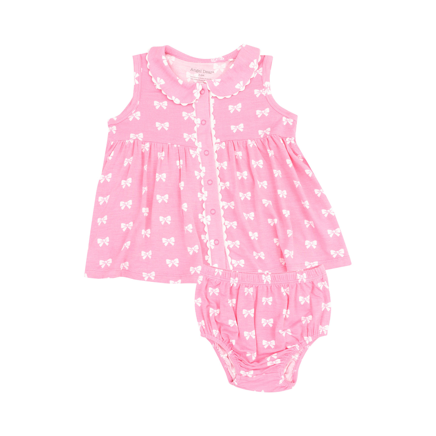 The Jill Peter Pan Button Front Dress with Ric Rac Trim and Diaper Cover - Pink Bows