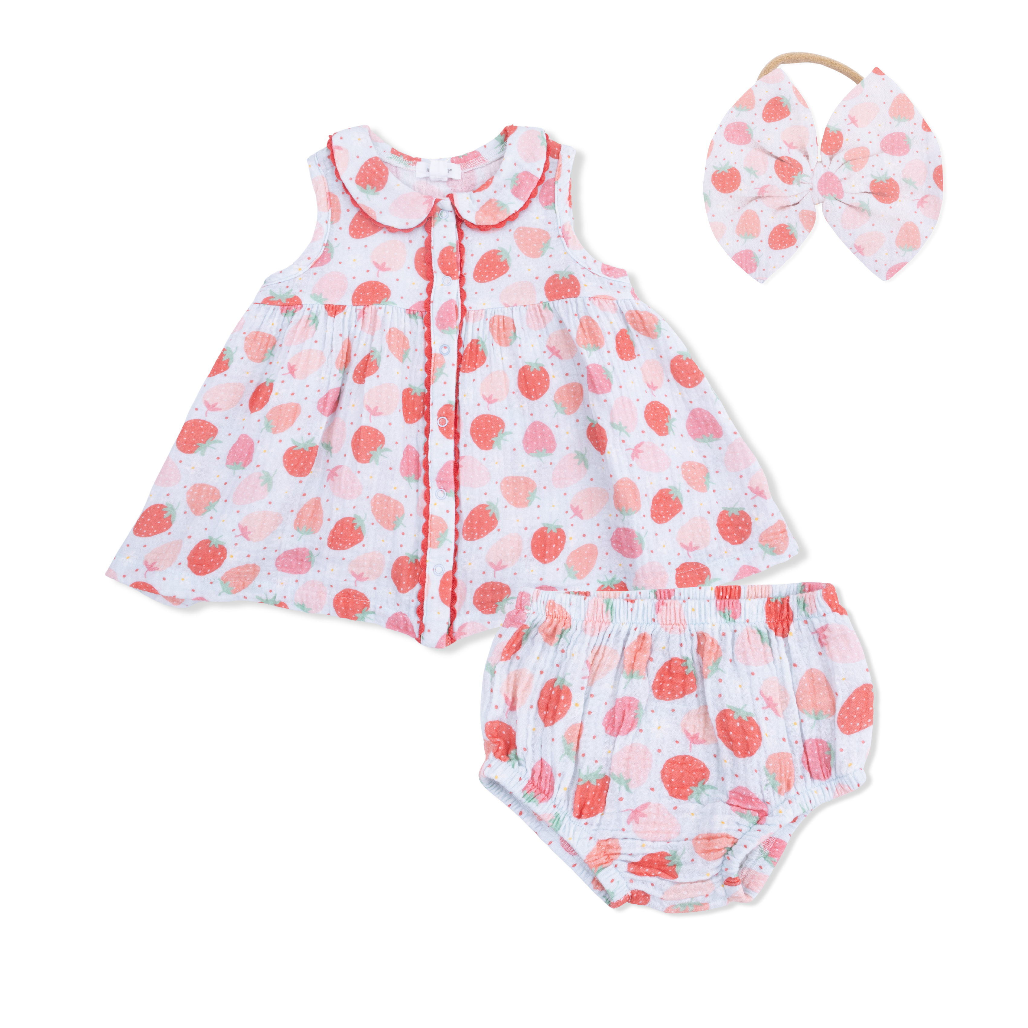 Strawberry Bliss - Jill Dress with Bloomer & Bow on Headband Set-Angel Dear