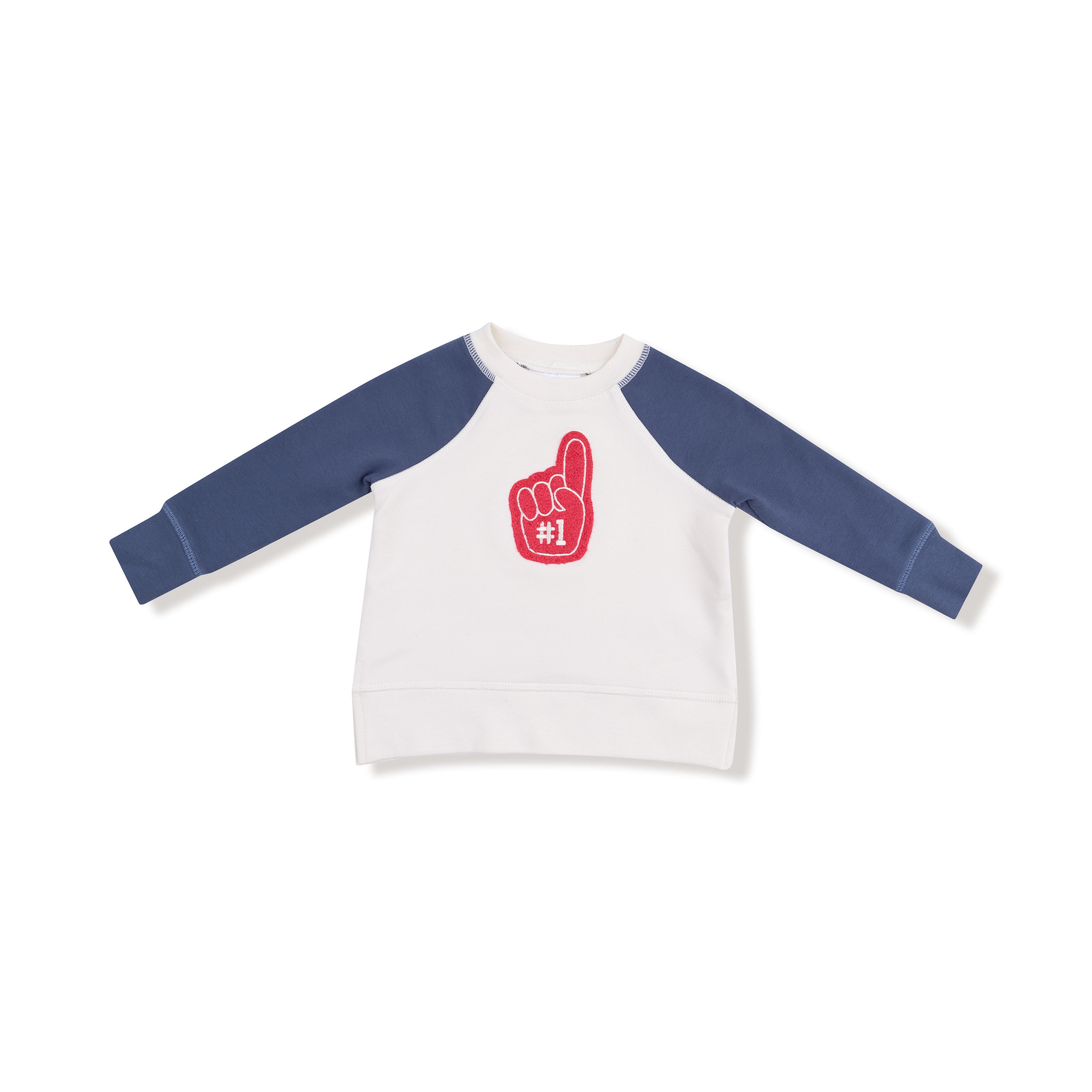 Raglan Sweatshirt with Red #1 Patch in our  Varsity - Vintage Indigo print from Angel Dear