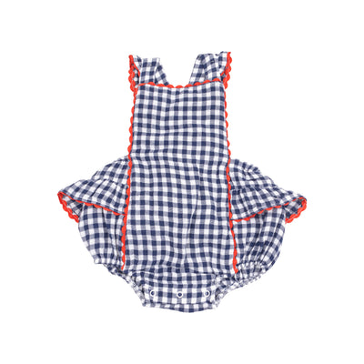 Ric-Rac Ruffle Sunsuit - Navy Gingham