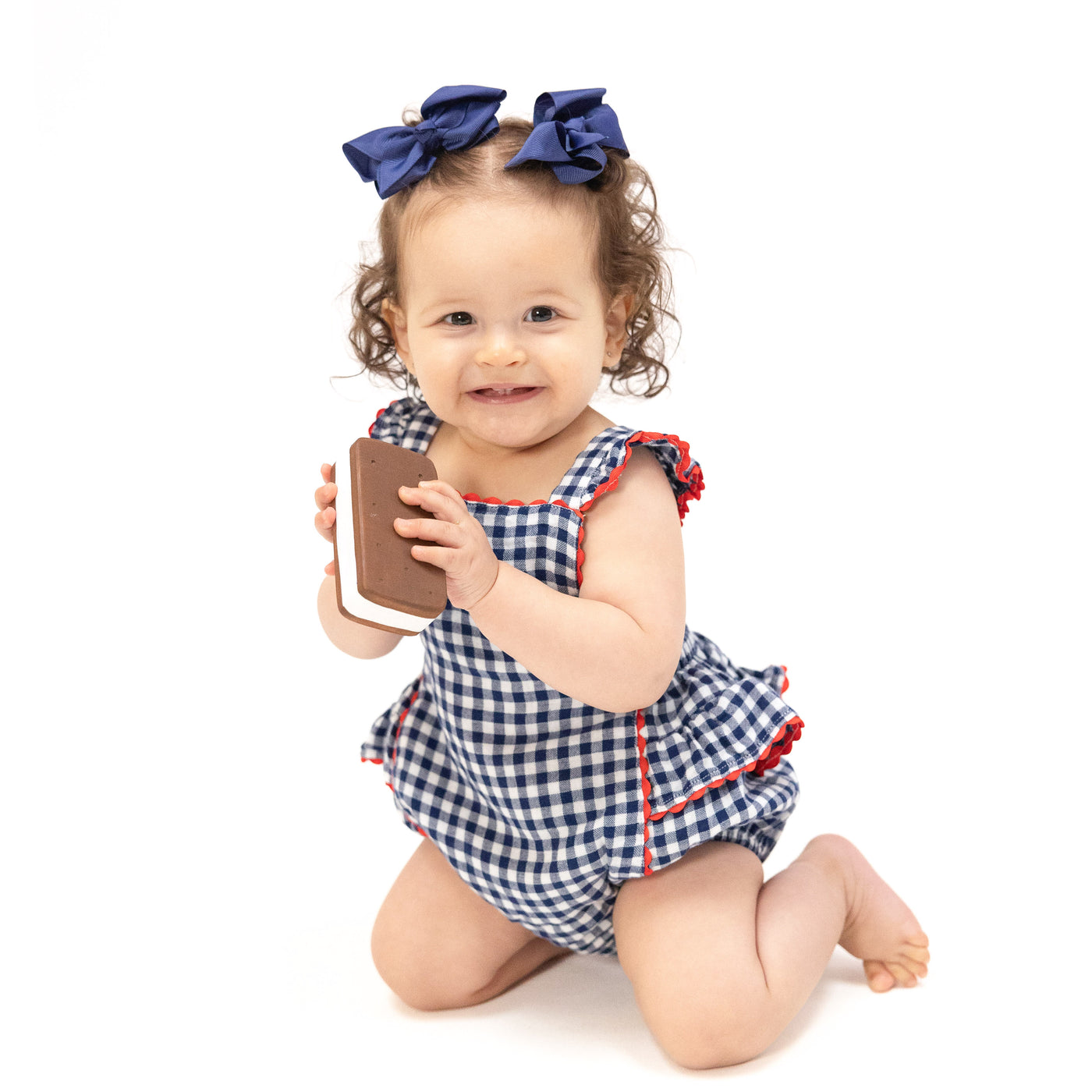 Ric-Rac Ruffle Sunsuit - Navy Gingham