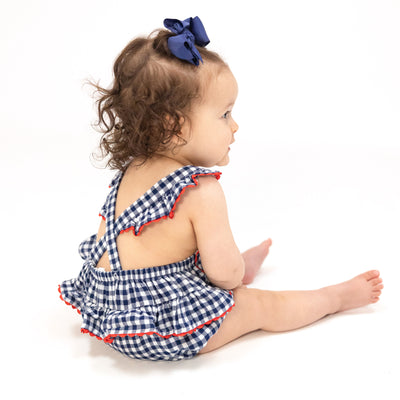 Ric-Rac Ruffle Sunsuit - Navy Gingham