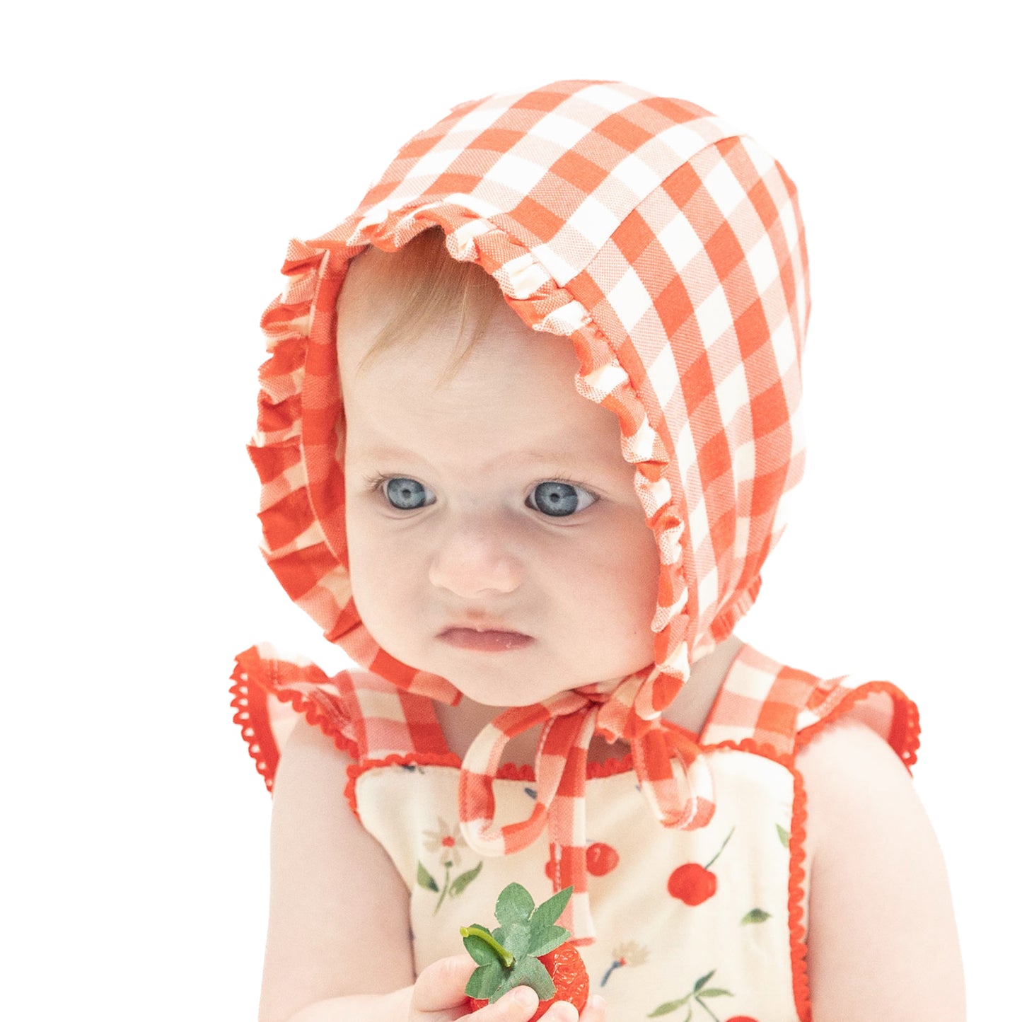 Ruffle Bonnet -  - Strawberry Gingham-Angel Dear