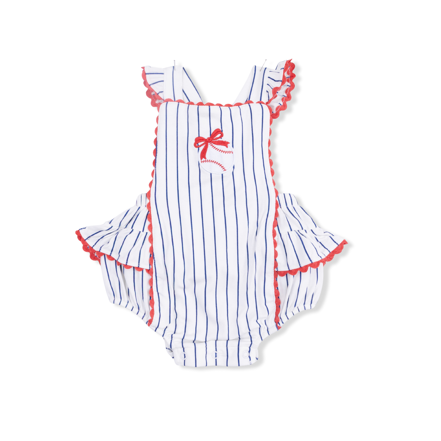 Baseball Stripe - Ric Rac Ruffle Sunsuit-Angel Dear