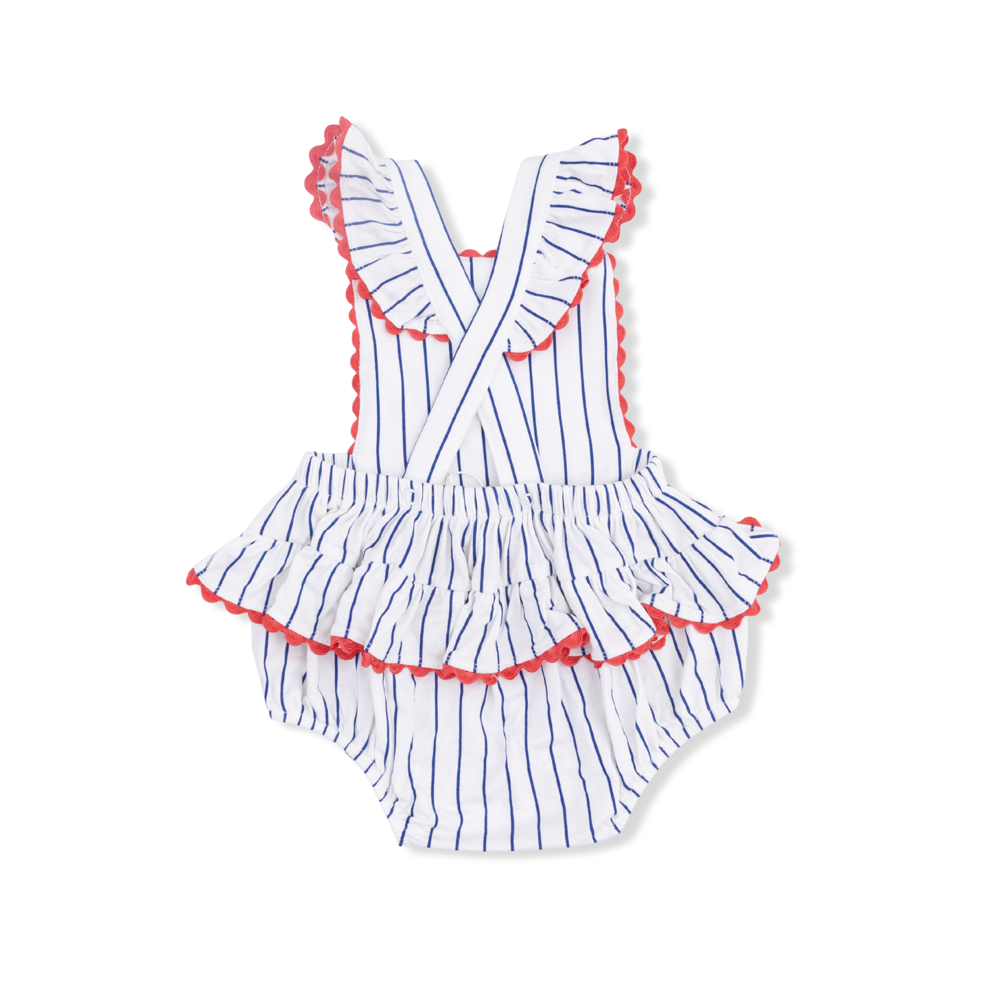 Baseball Stripe - Ric Rac Ruffle Sunsuit-Angel Dear
