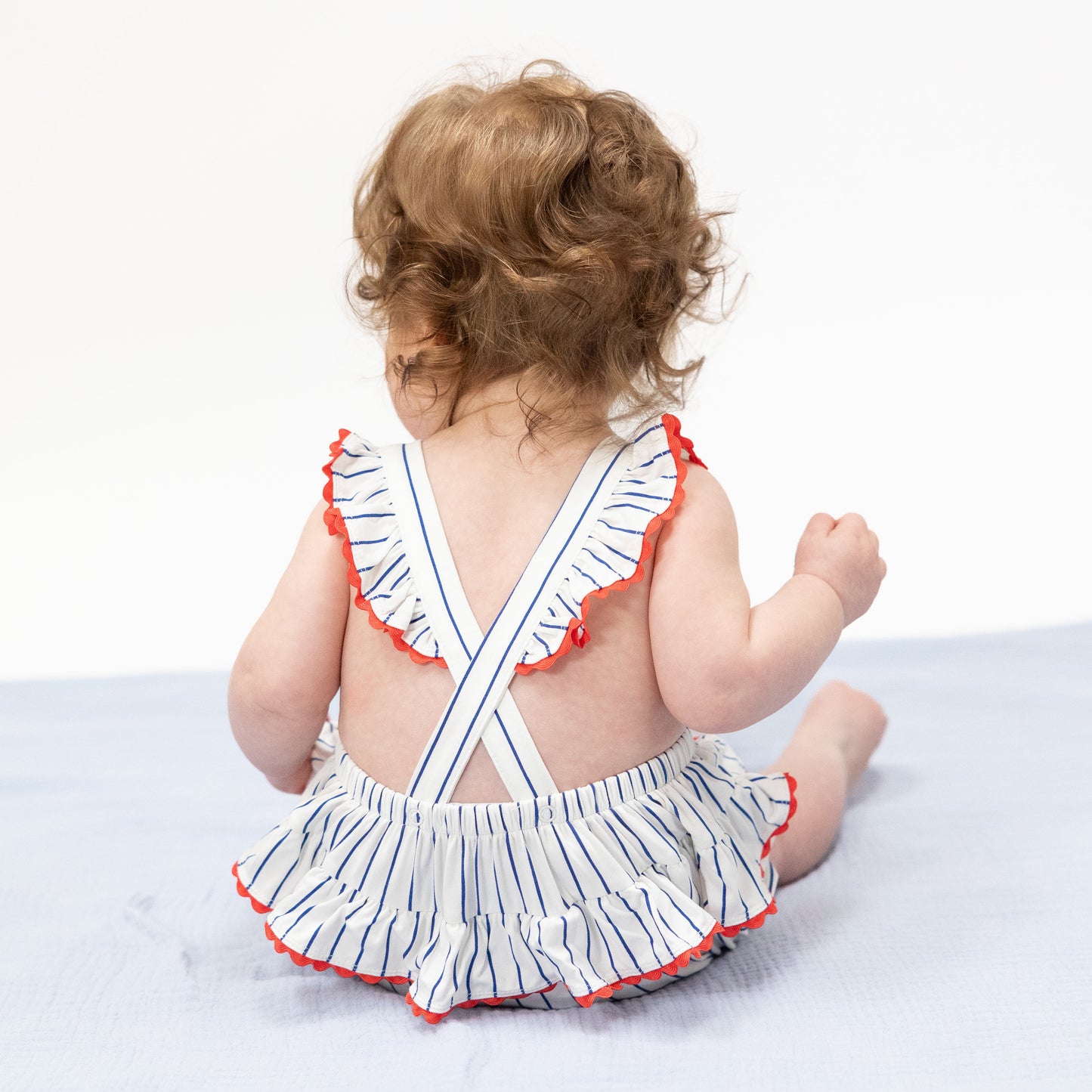 Baseball Stripe - Ric Rac Ruffle Sunsuit-Angel Dear