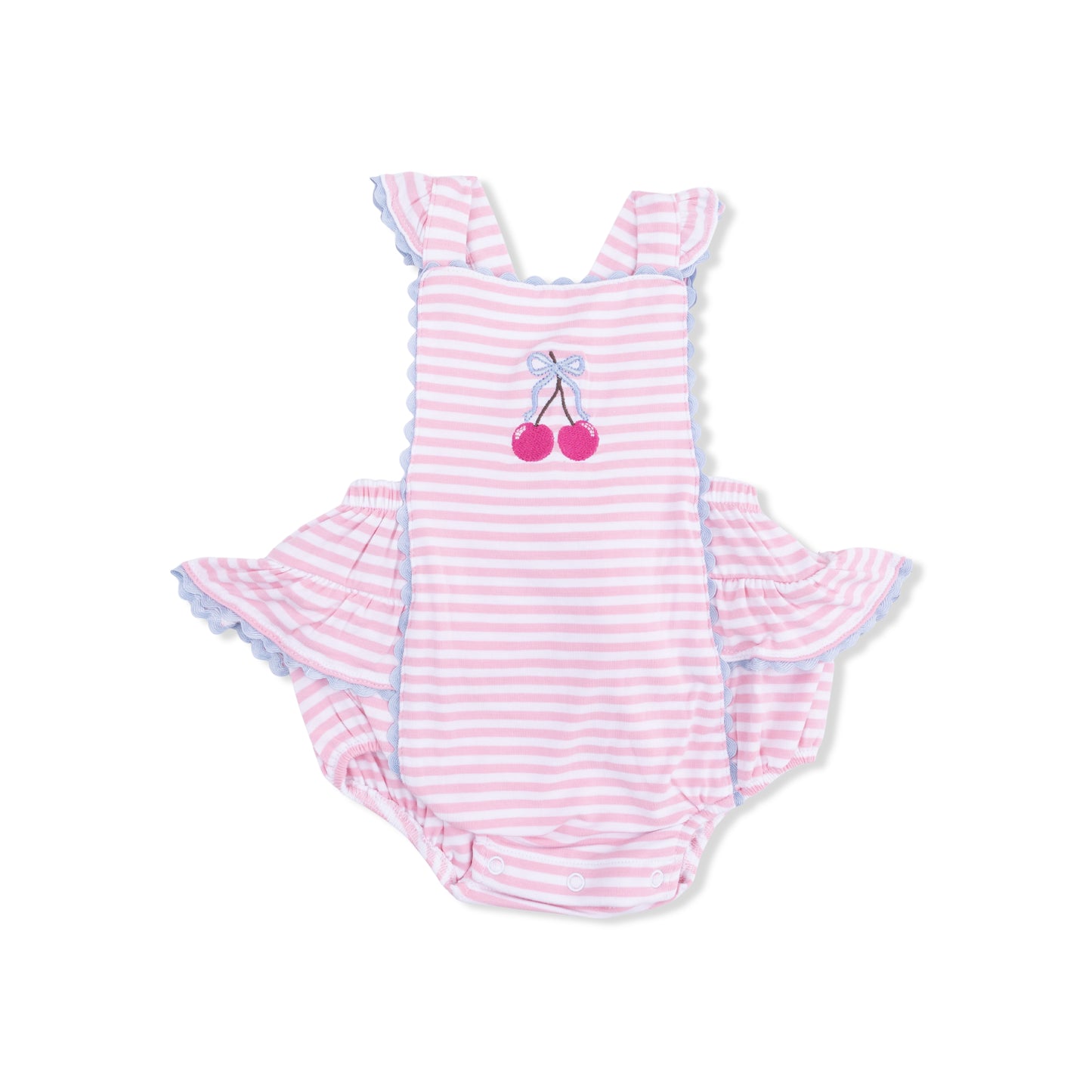 Cherry Stripe - Ric Rac Ruffle Sunsuit-Angel Dear