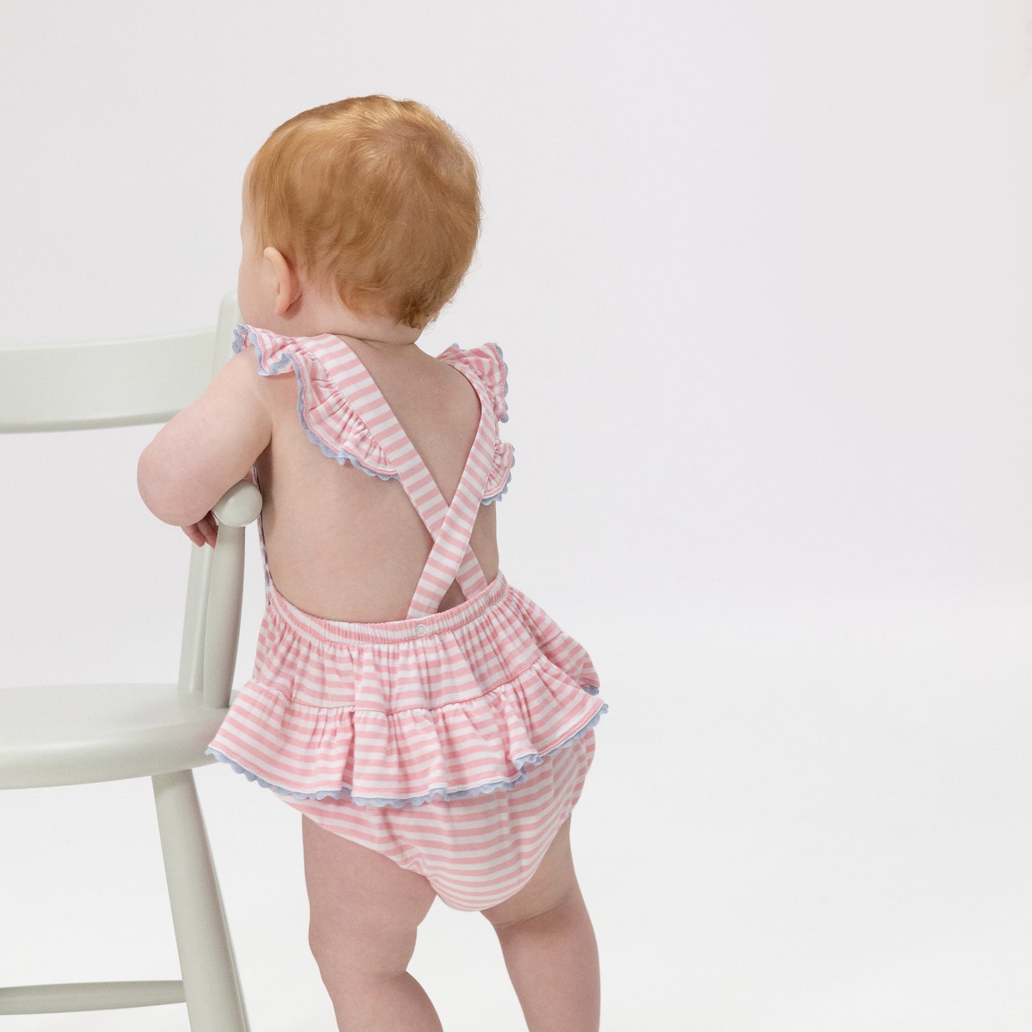 Cherry Stripe - Ric Rac Ruffle Sunsuit-Angel Dear