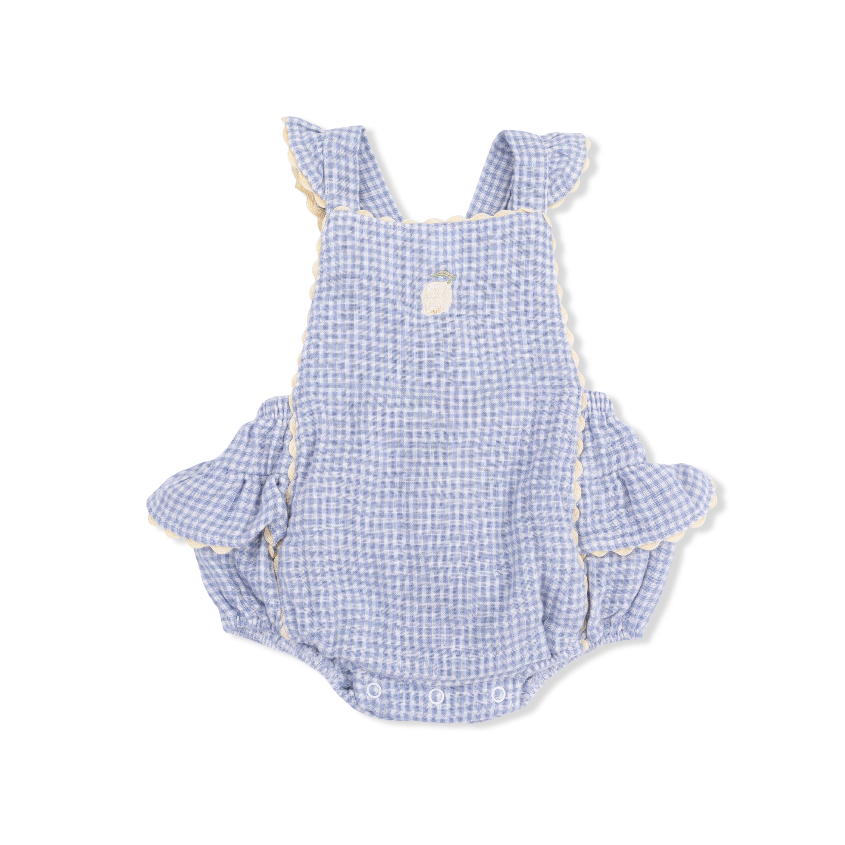 Micro Gingham Blue Blizzard - Ric Rac Ruffle Sunsuit-Angel Dear
