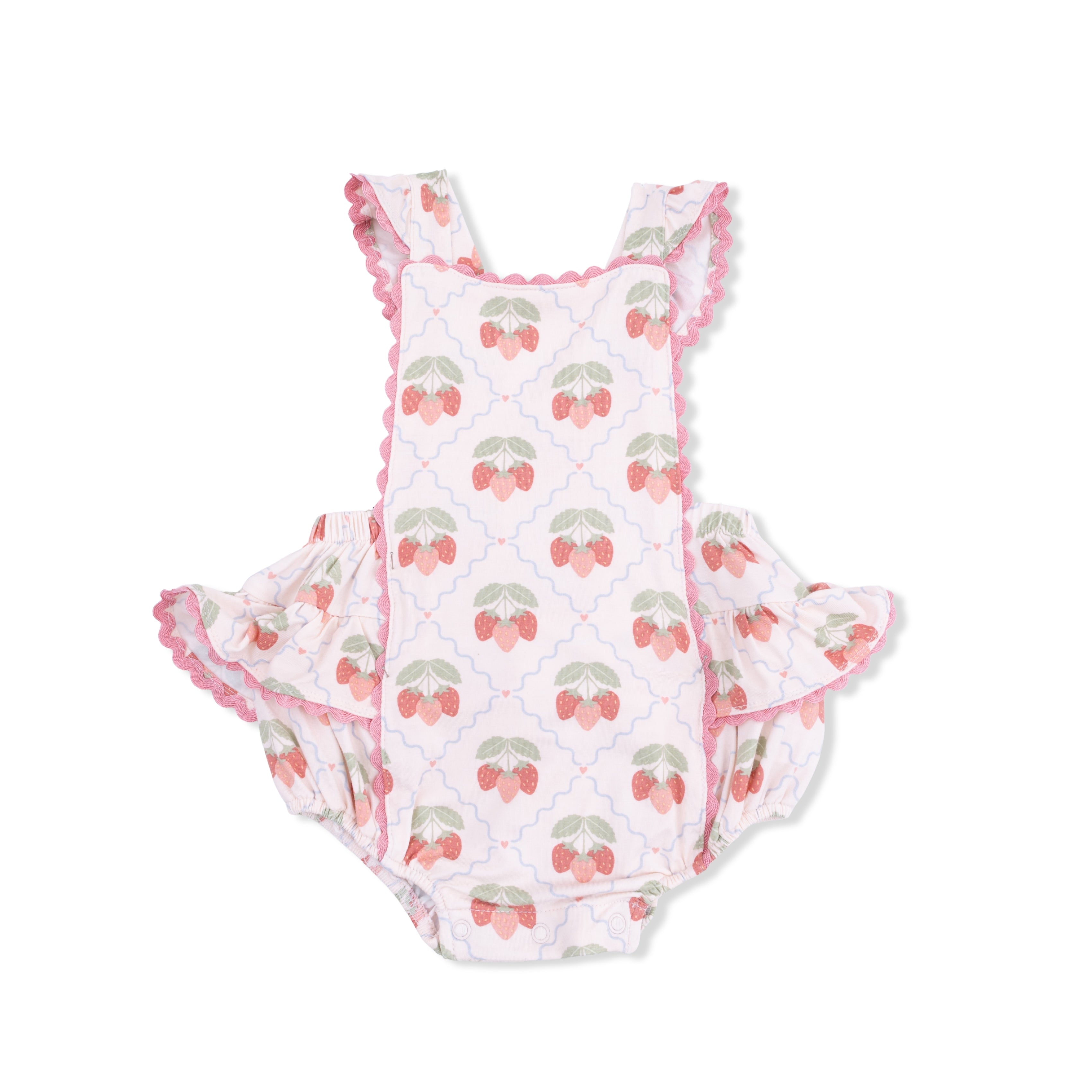 Sweet Strawberries - Ric Rac Ruffle Sunsuit-Angel Dear
