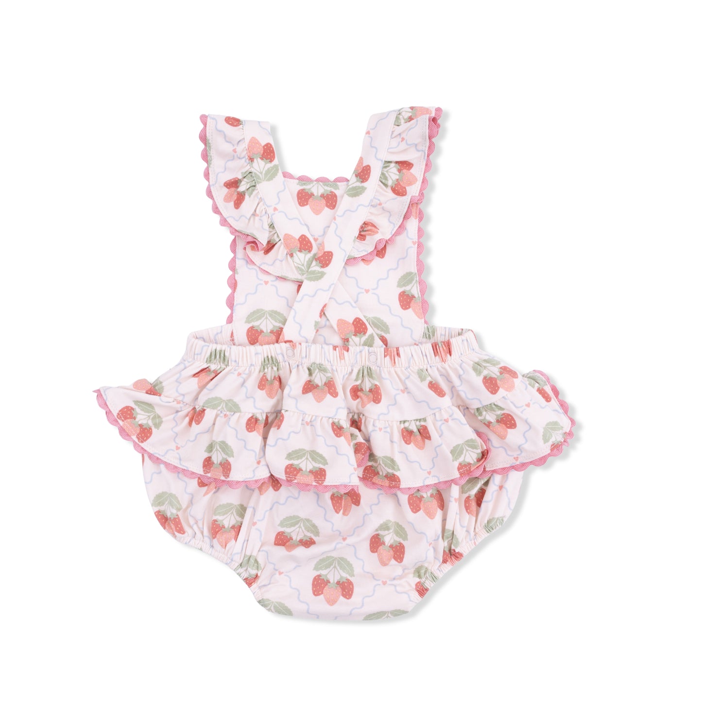 Sweet Strawberries - Ric Rac Ruffle Sunsuit-Angel Dear