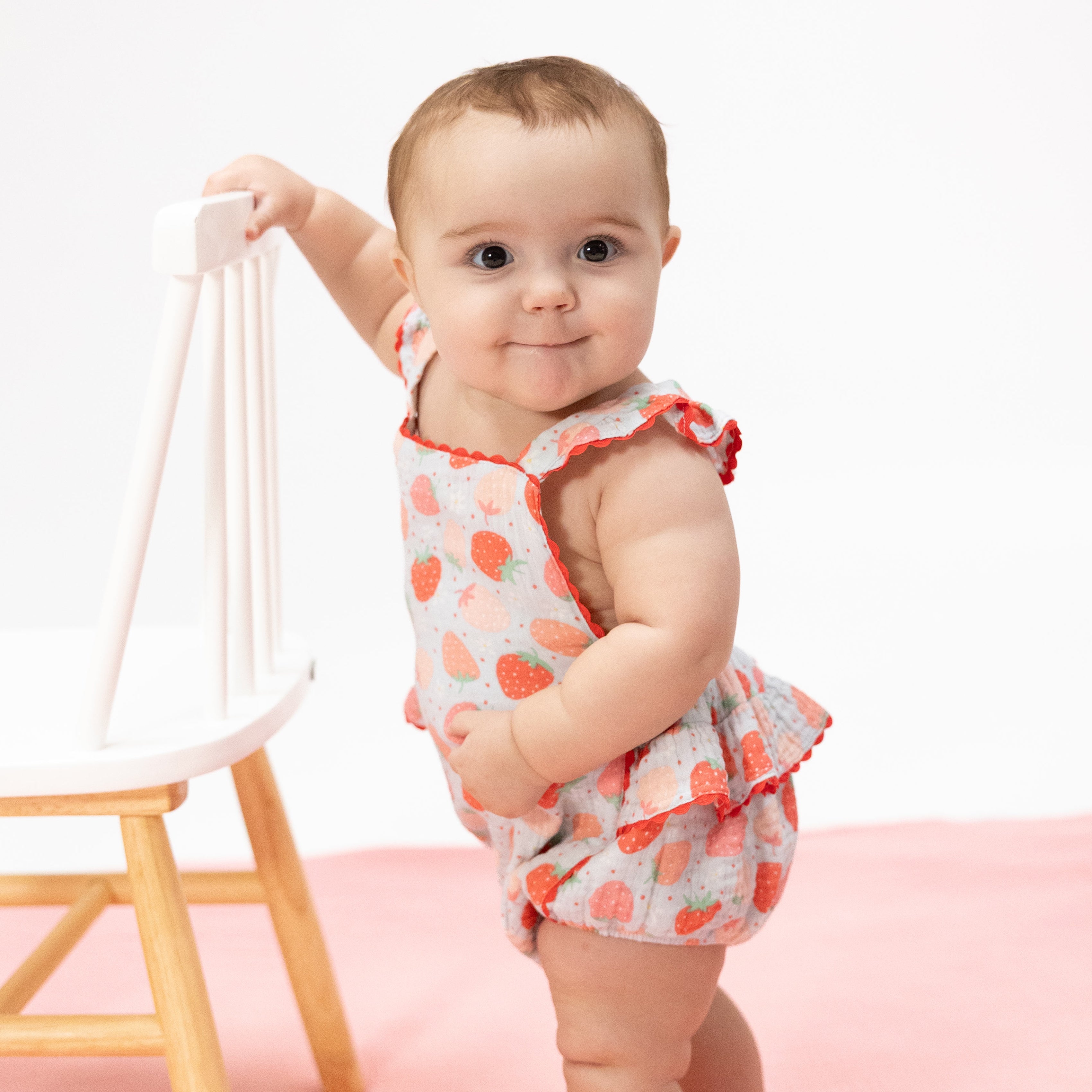 Strawberry Bliss - Ric Rac Ruffle Sunsuit-Angel Dear