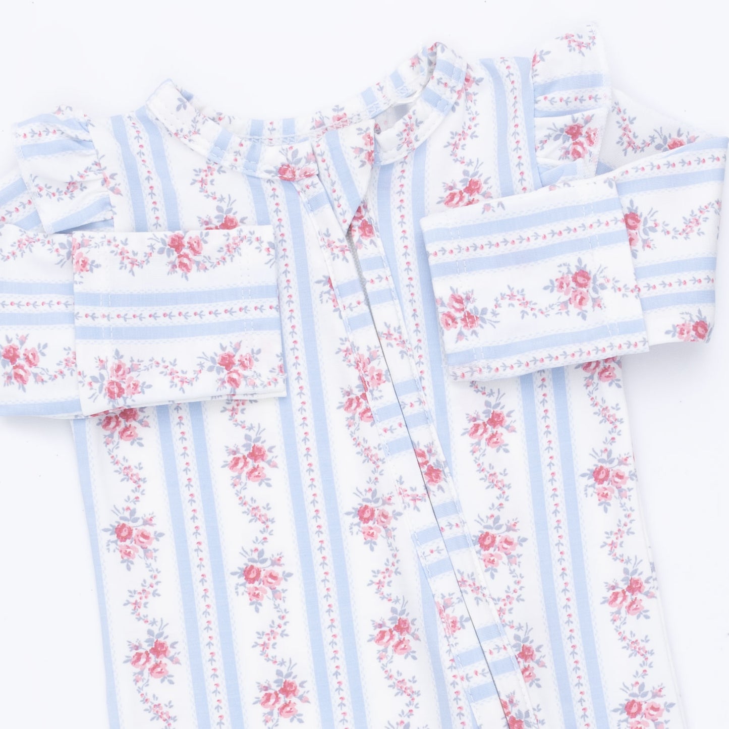 Anna Floral Stripe - 2 Way Ruffle Sleeve Zipper Footie